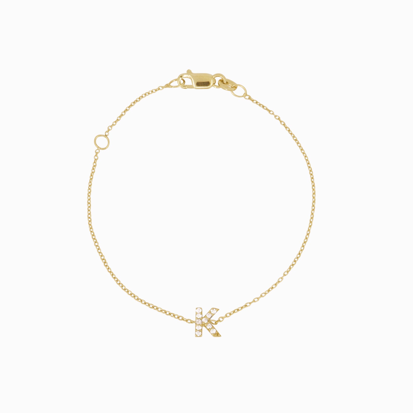 K Initial Letter Pavé Diamond Chain Bracelet 14K Gold