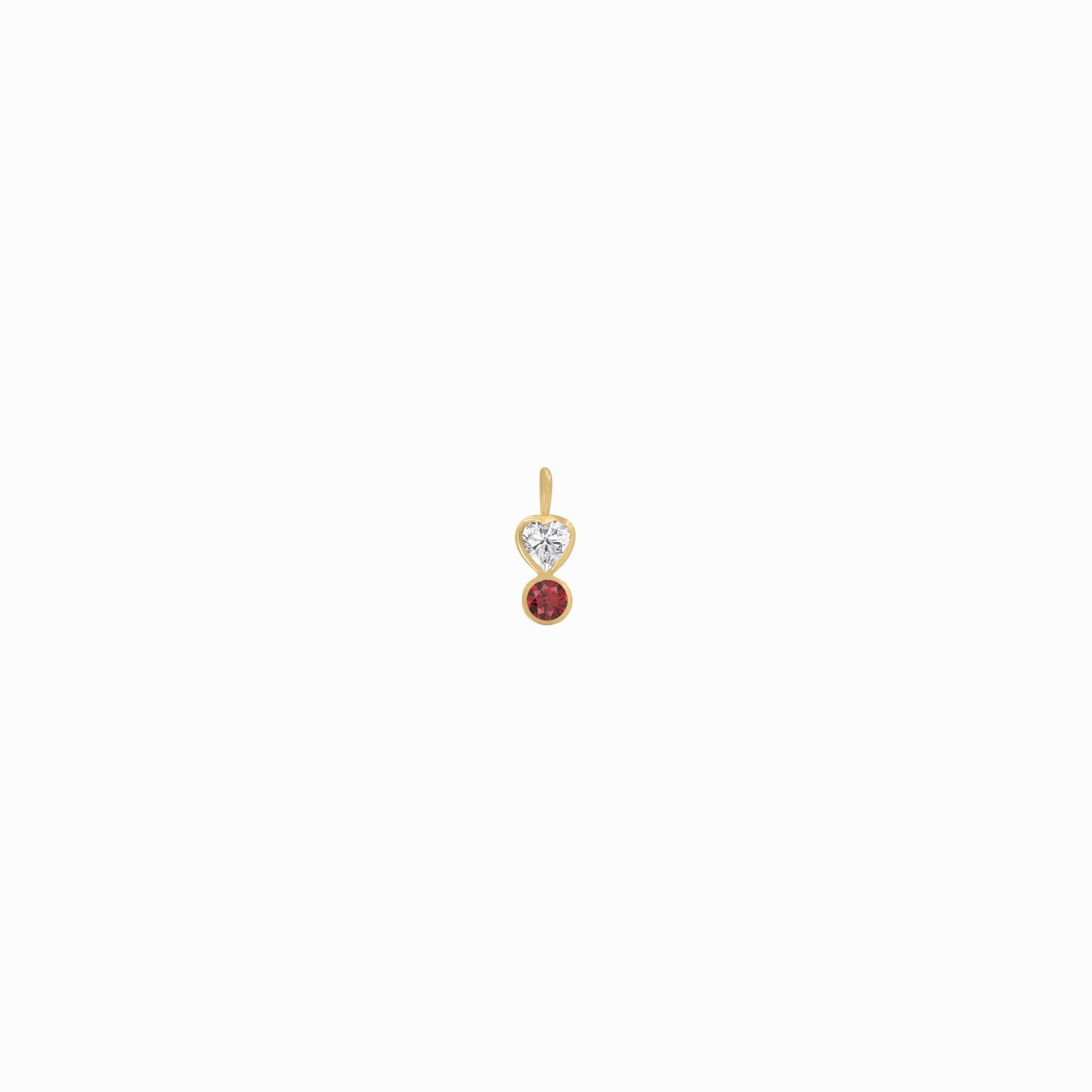 Heart Shape Lab Diamond & Natural Ruby Charm 14K Solid Gold | July Birthstone