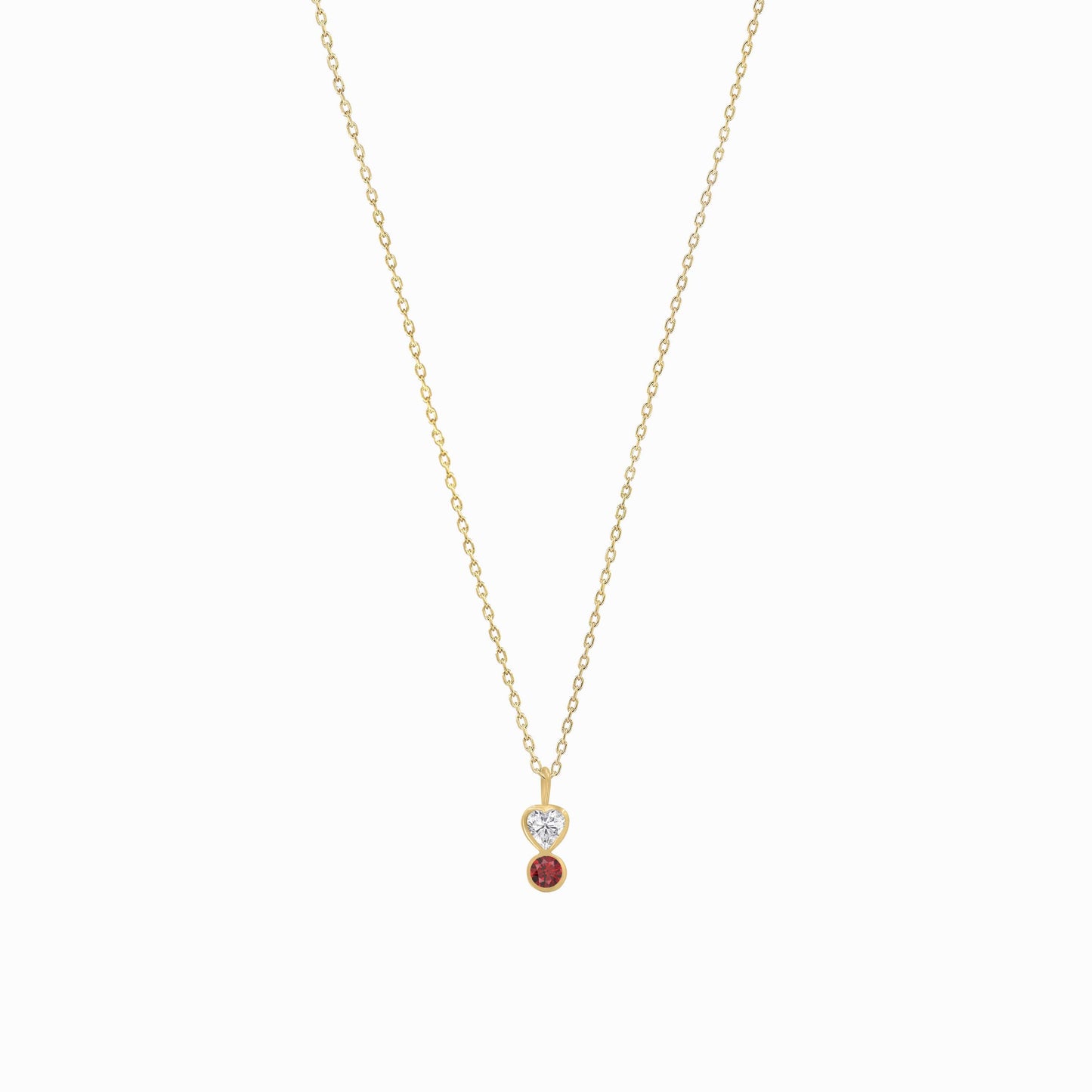 Heart Shape Lab Diamond & Natural Ruby Charm 14K Solid Gold | July Birthstone