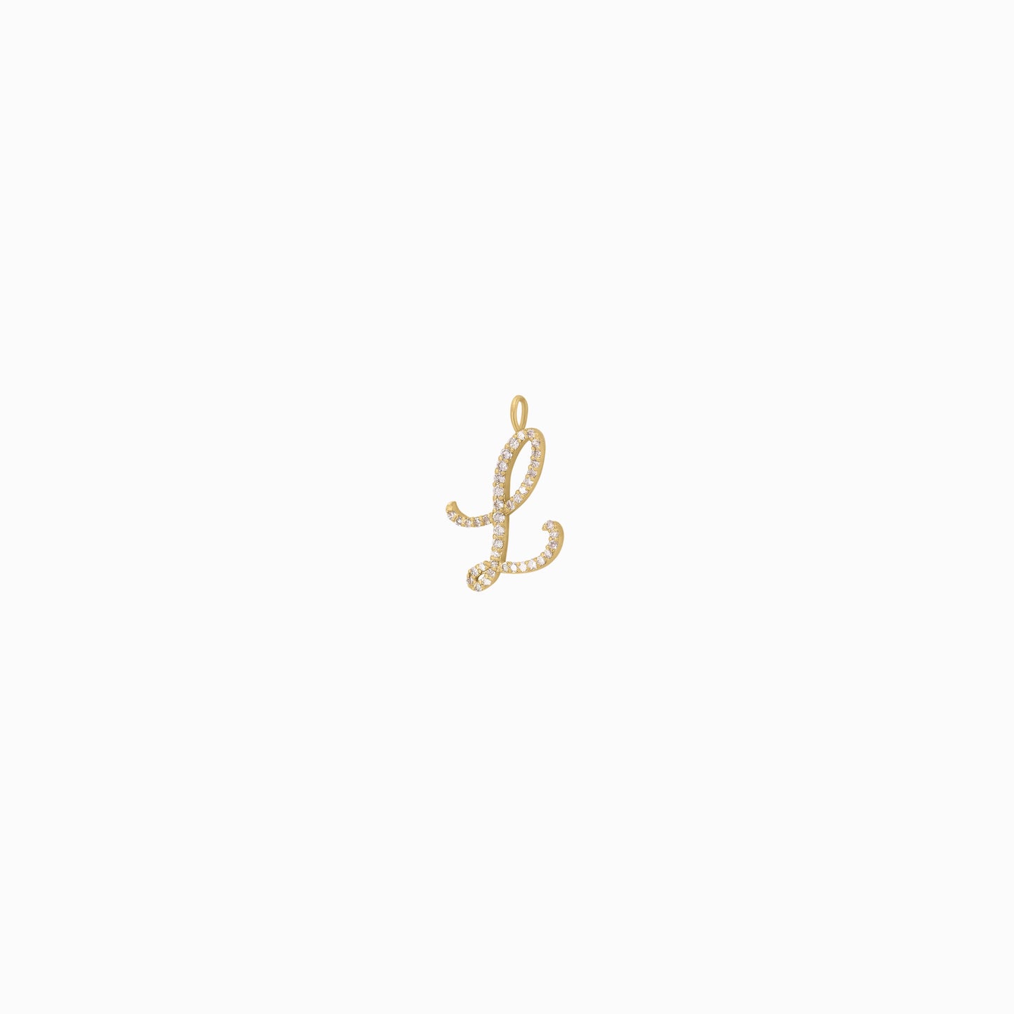 L Script Initial Letter Pavé Diamond Necklace Charm 14K Gold