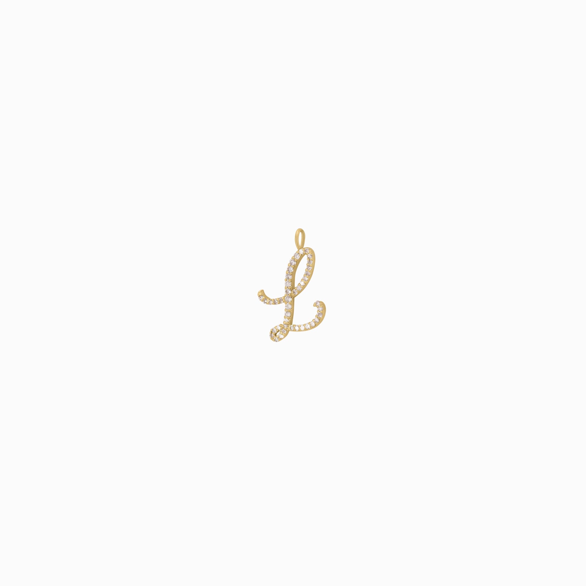 L Script Initial Letter Pavé Diamond Necklace Charm 14K Gold