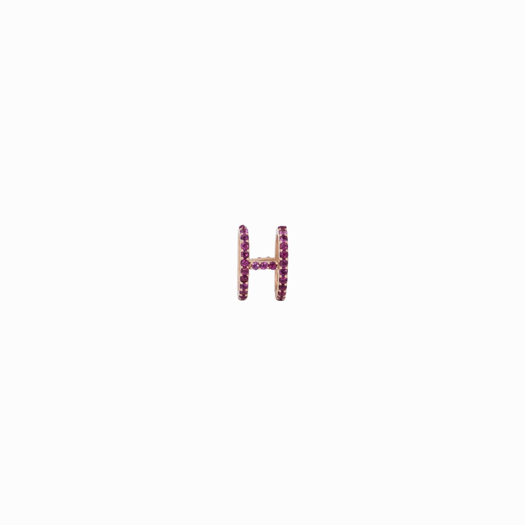 Eclipse H Initial Letter Pavé Pink Sapphire Charm 14K Rose Gold | September Birthstone