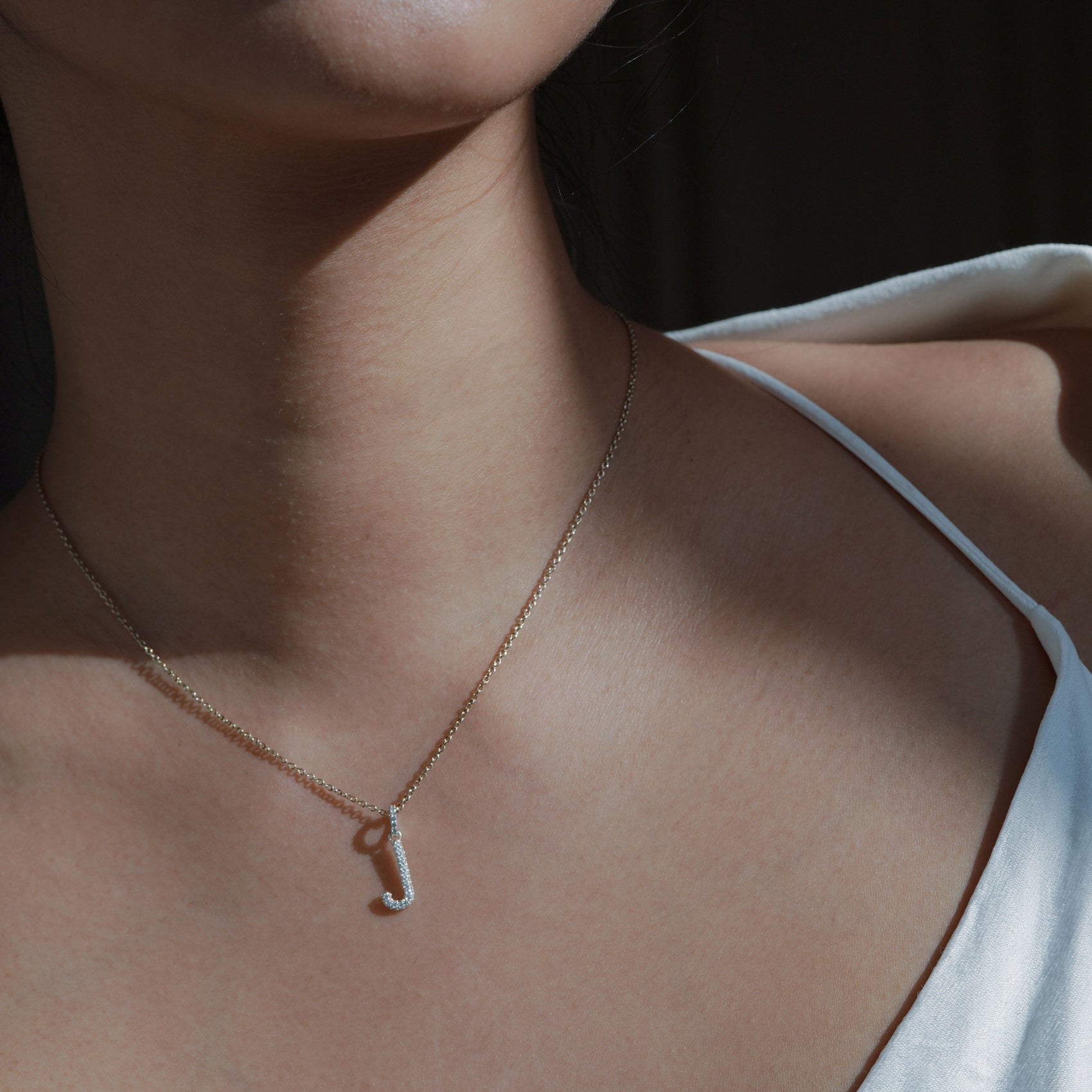 J Volume Initial Letter Pavé Lab Diamond Necklace 14K Solid Gold
