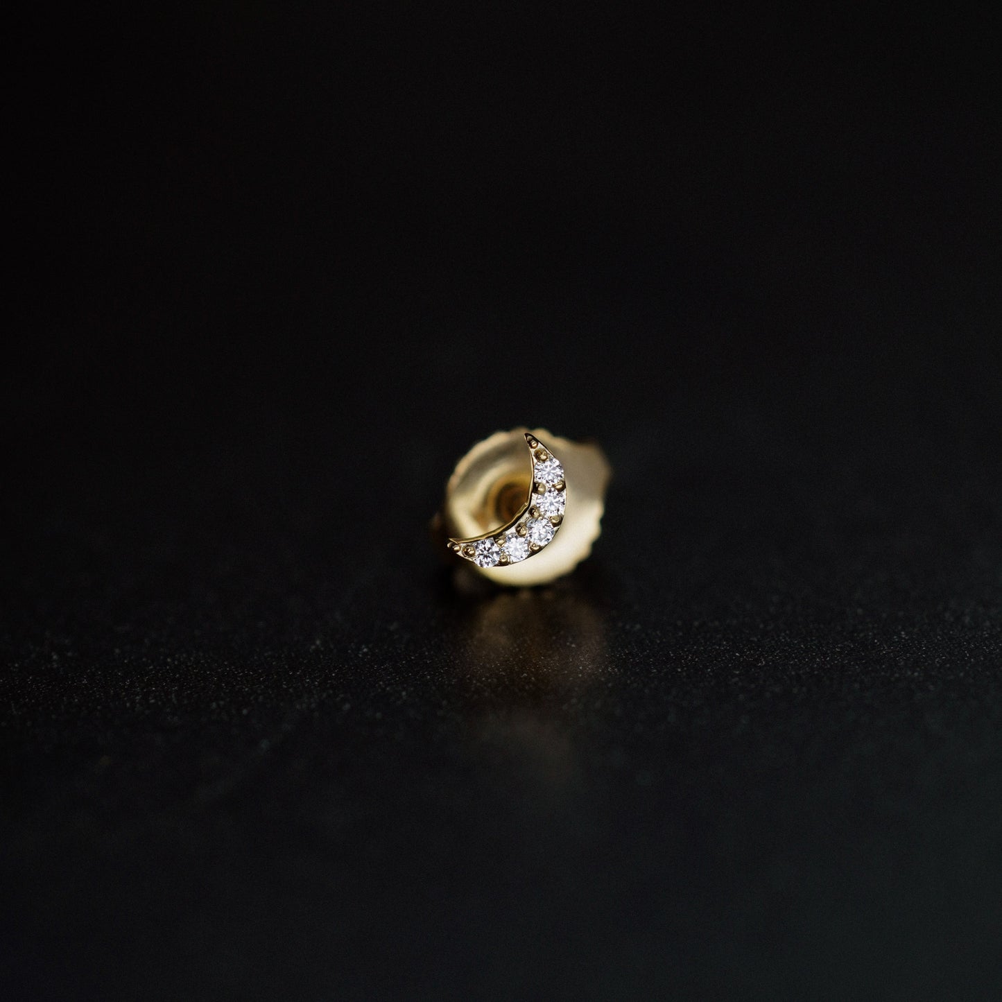 Crescent Pavé Lab Diamond Solid Stud Earrings 14K Gold