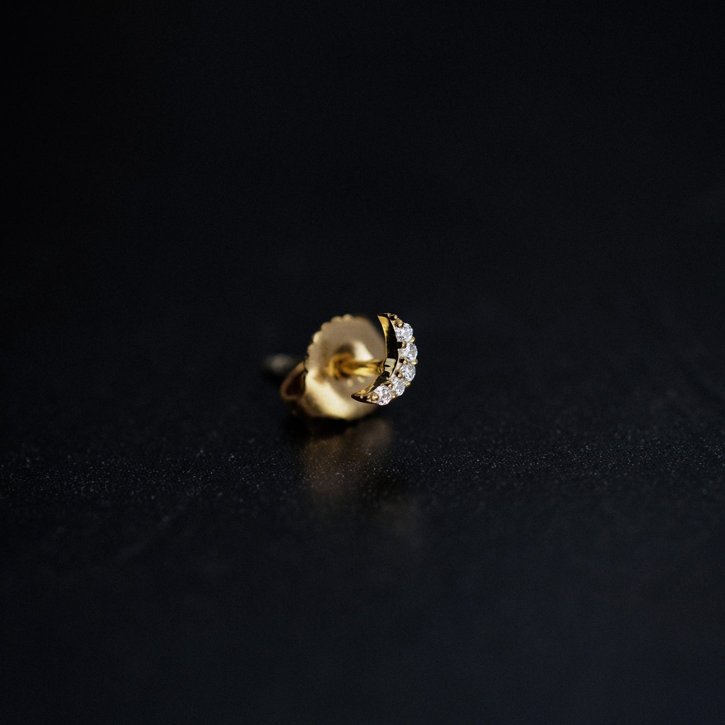 Crescent Pavé Lab Diamond Solid Stud Earrings 14K Gold