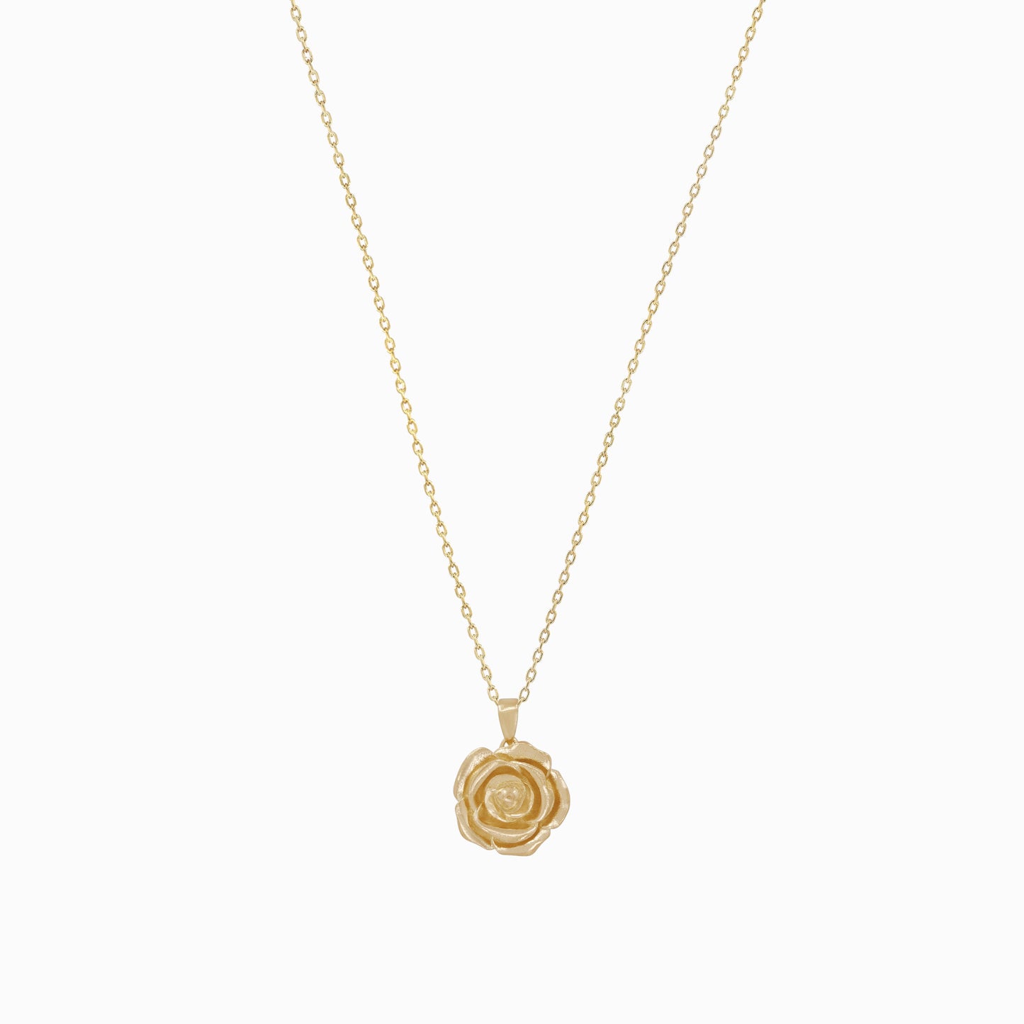 Rose Flower Pendant Necklace 14K Solid Gold