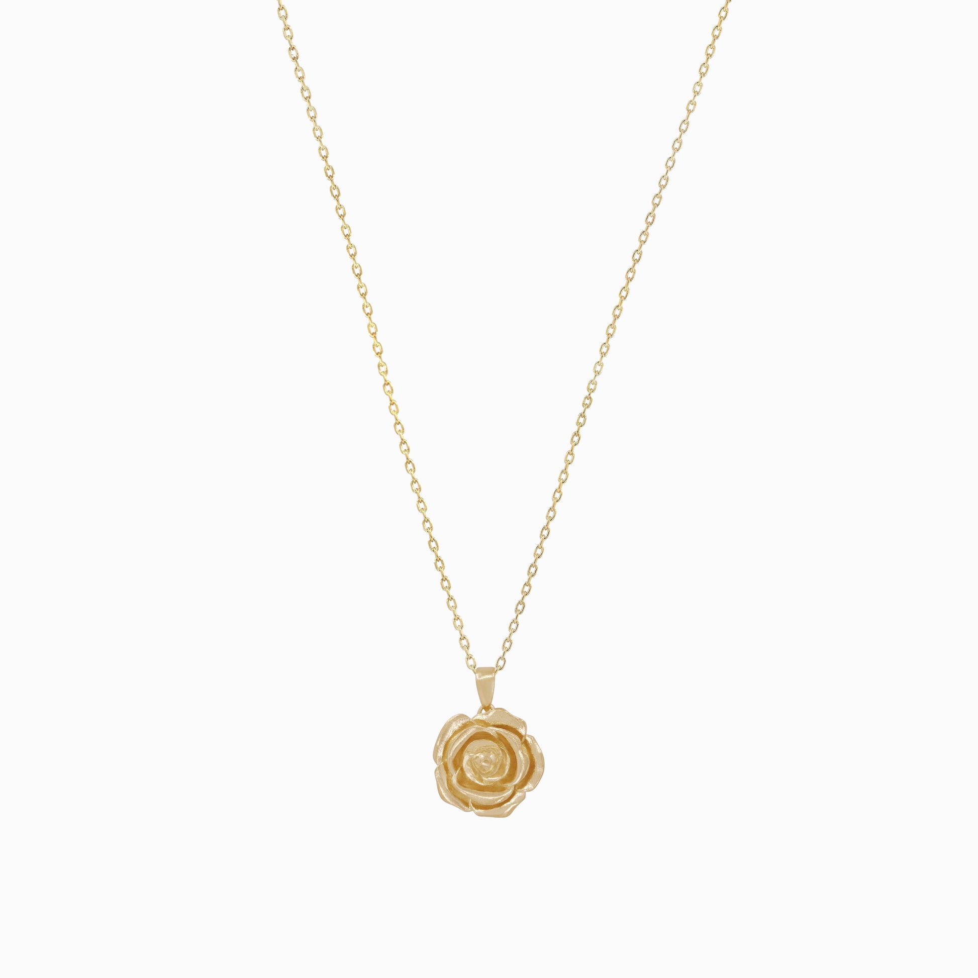 Rose Flower Pendant Necklace 14K Solid Gold