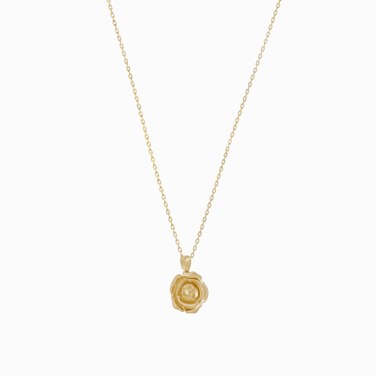 Rose Flower Pendant Necklace 14K Solid Gold