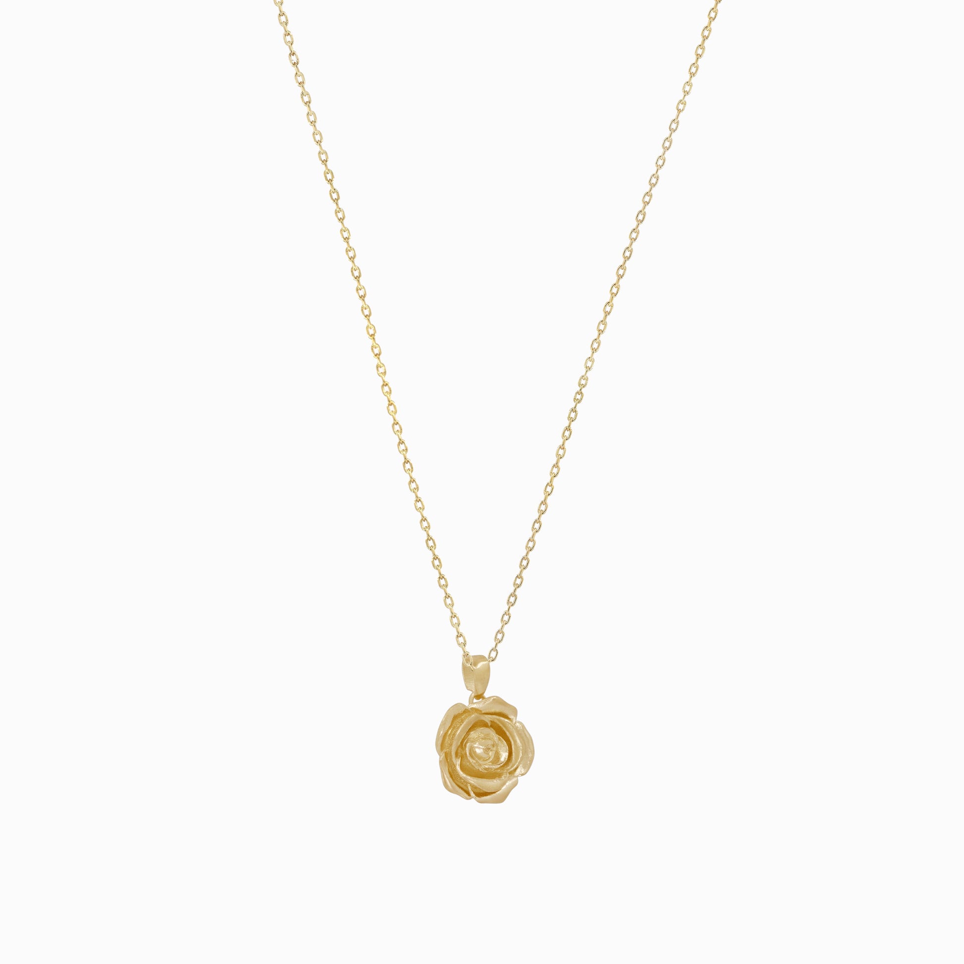 Rose Flower Pendant Necklace 14K Solid Gold