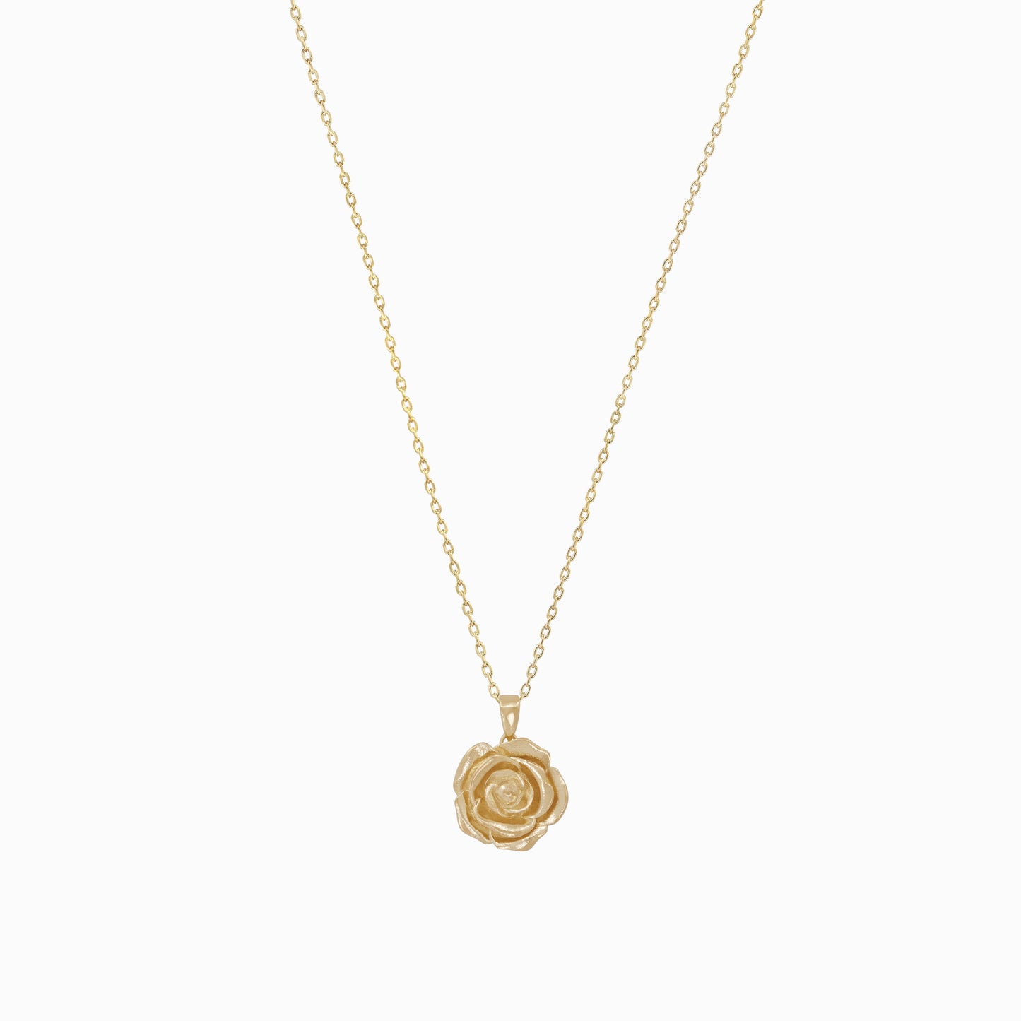 Rose Flower Pendant Necklace 14K Solid Gold