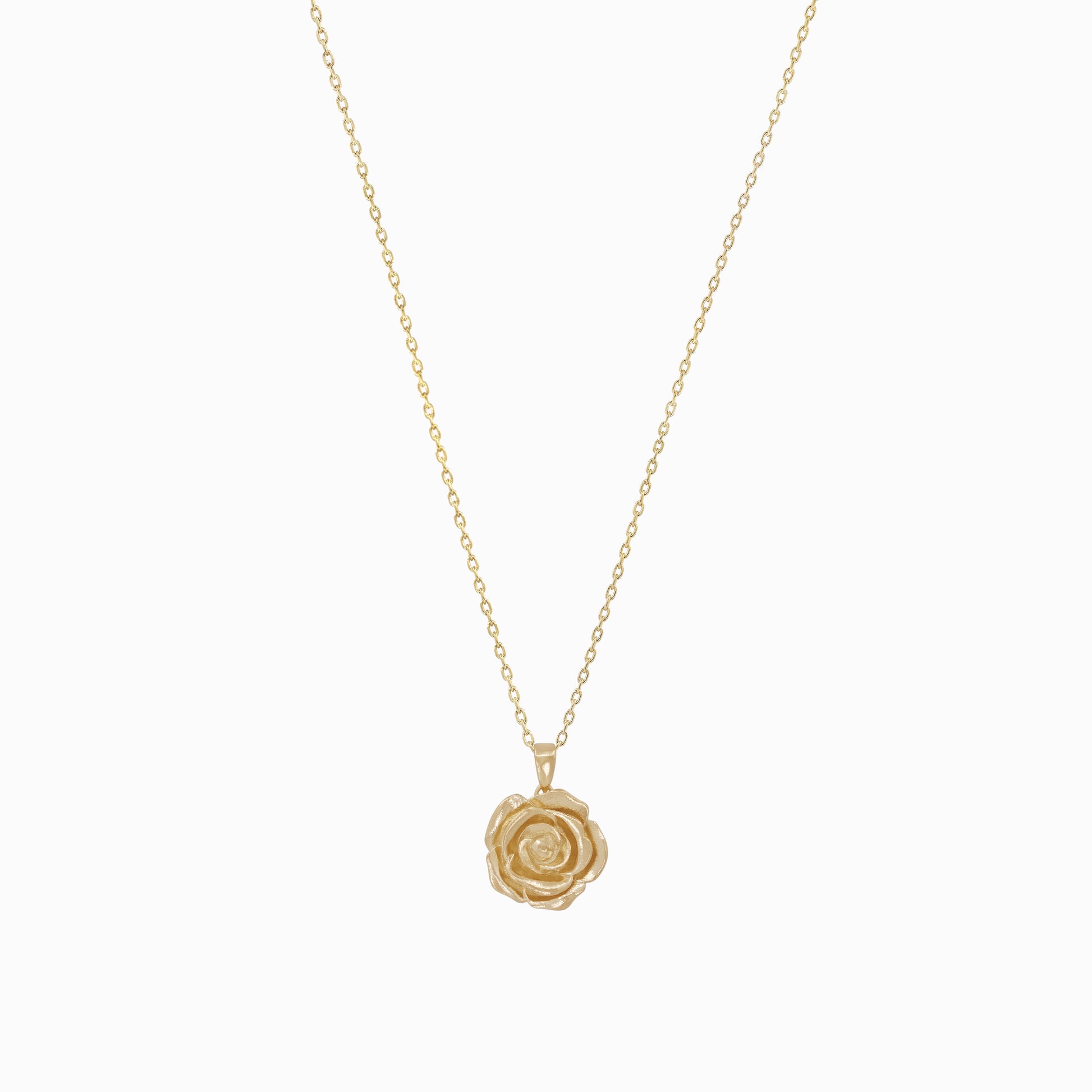Rose Flower Pendant Necklace 14K Solid Gold