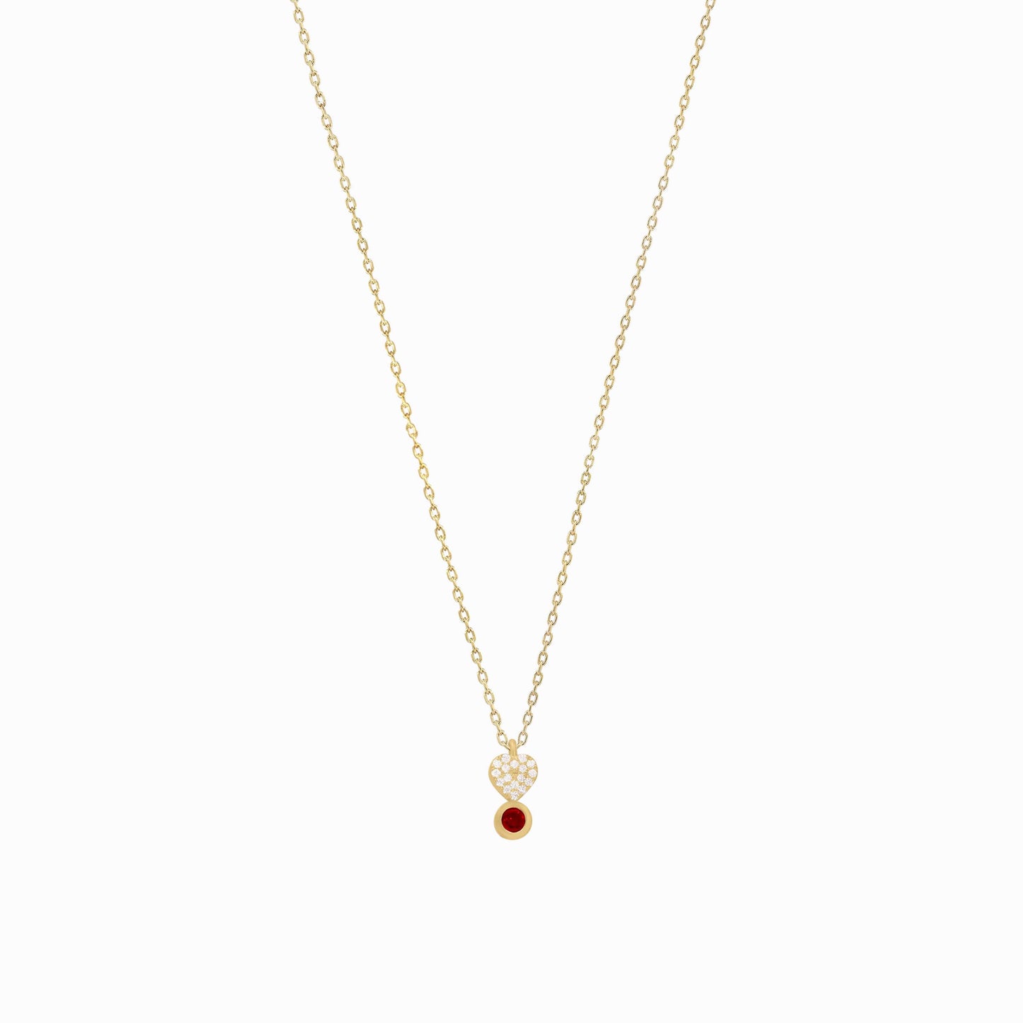 Heart Shape Pavé Lab Diamond & Natural  Necklace 14K Solid Gold | July Birthstone