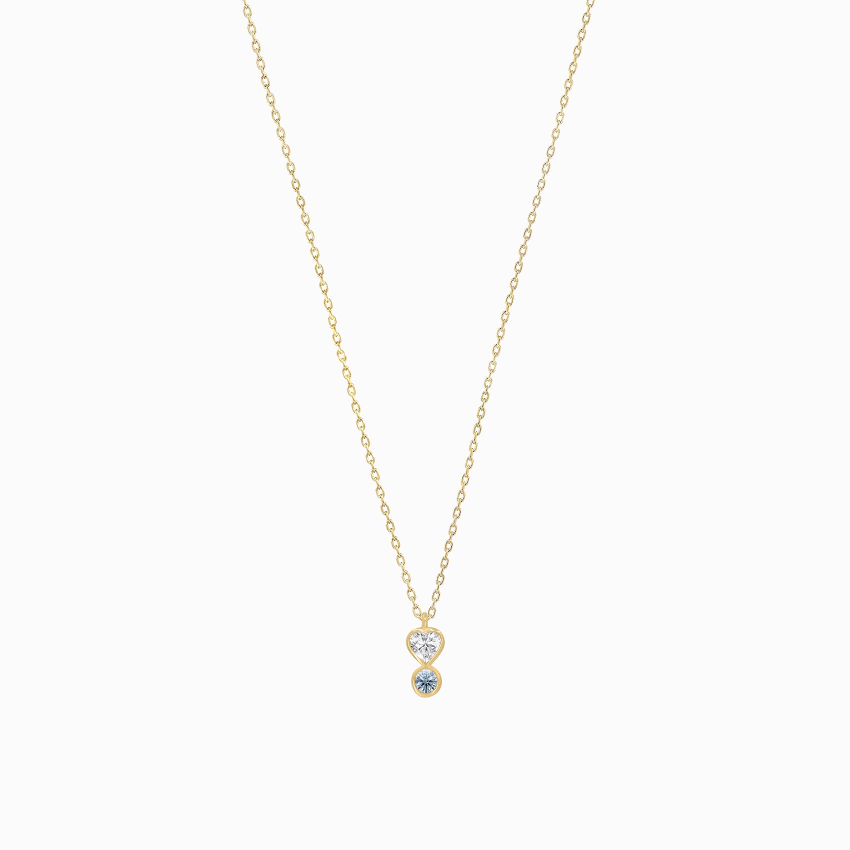 Heart Shape and Round Blue Lab Diamond Necklace 14K SolidGold