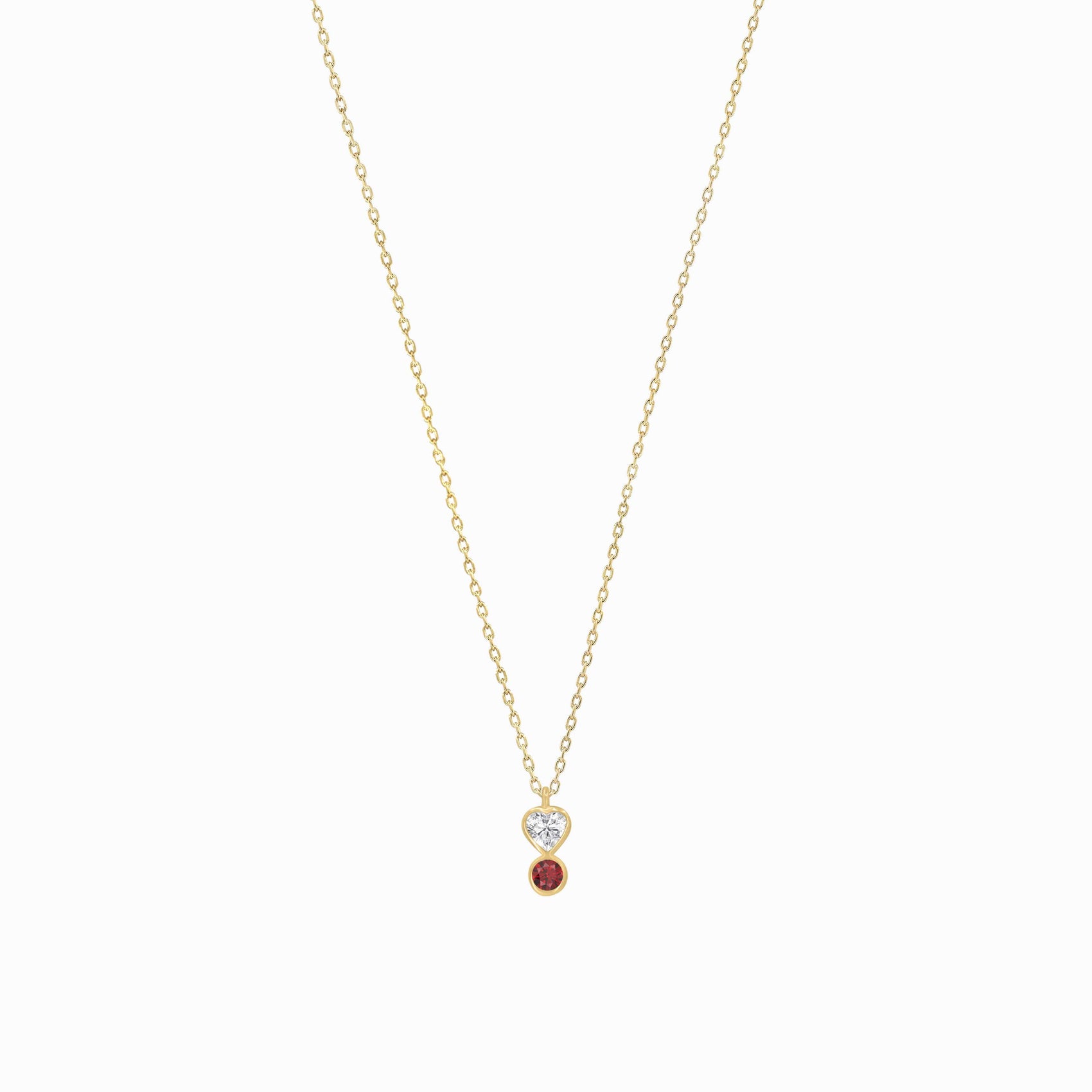 Heart Shape Lab Diamond & Natural Ruby Necklace 14K Solid Gold | July Birthstone