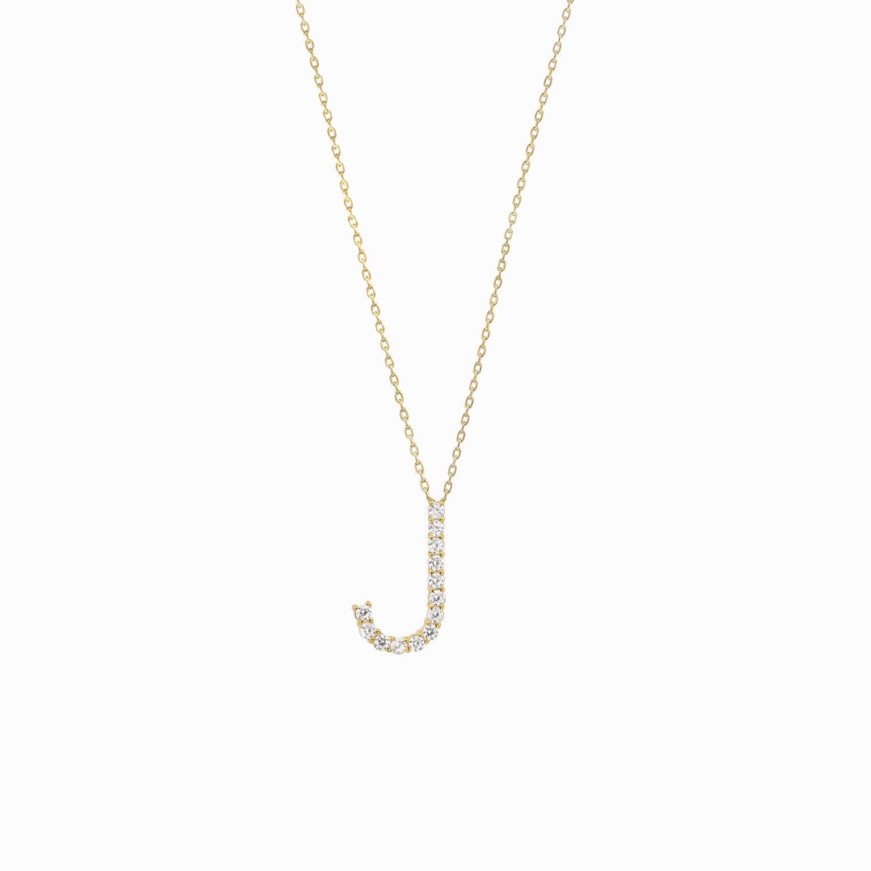 J Initial Letter Pavé Lab Diamond Necklace  14K Solid Gold