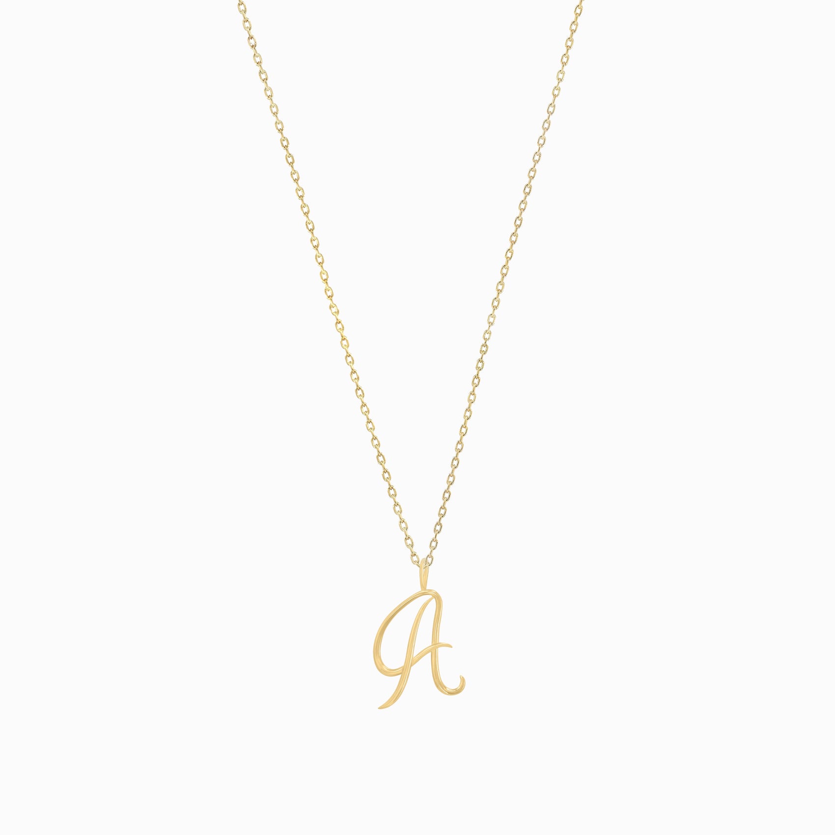 A Script Initial Letter Necklace  14K Solid Gold