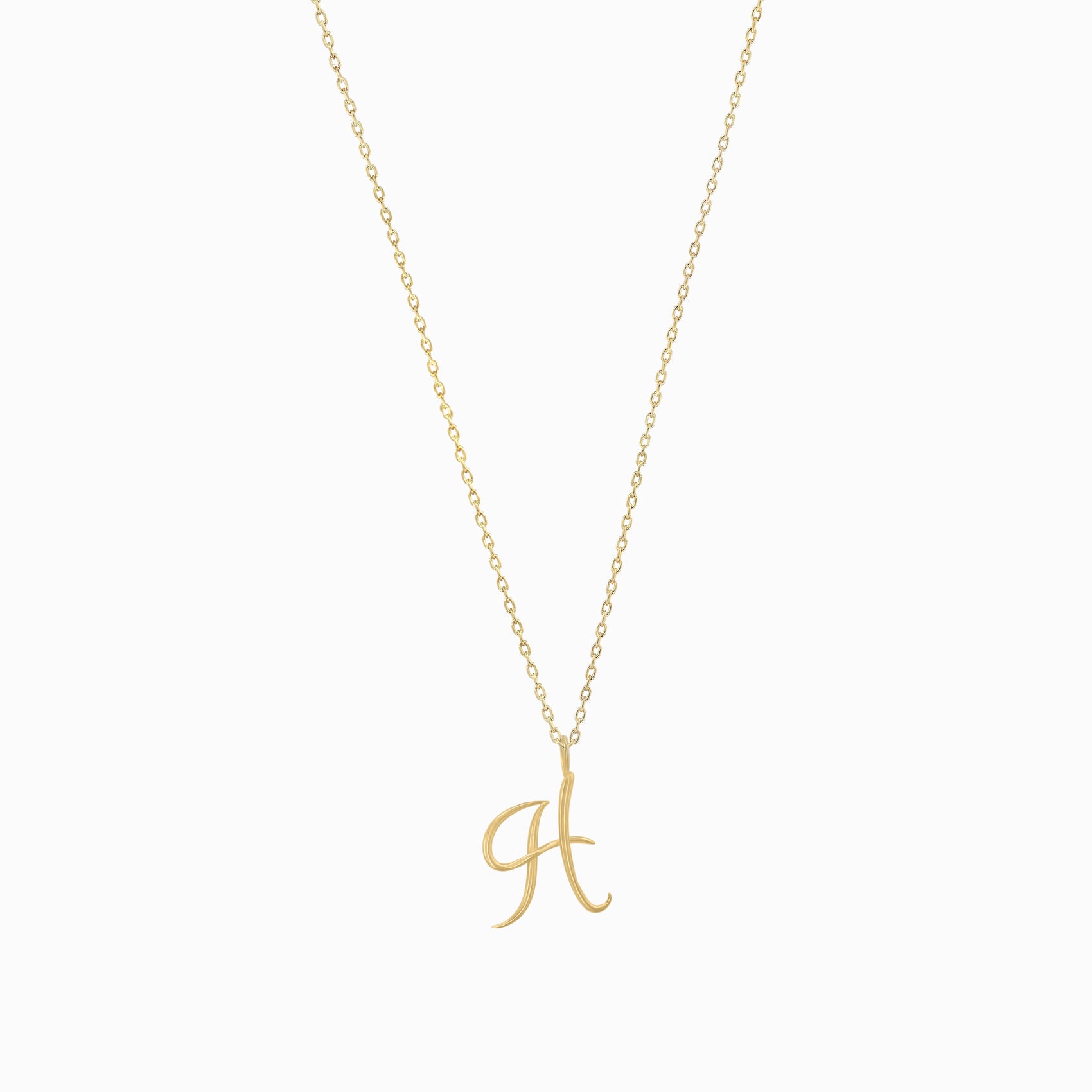 H Script Initial Letter Necklace  14K Solid Gold