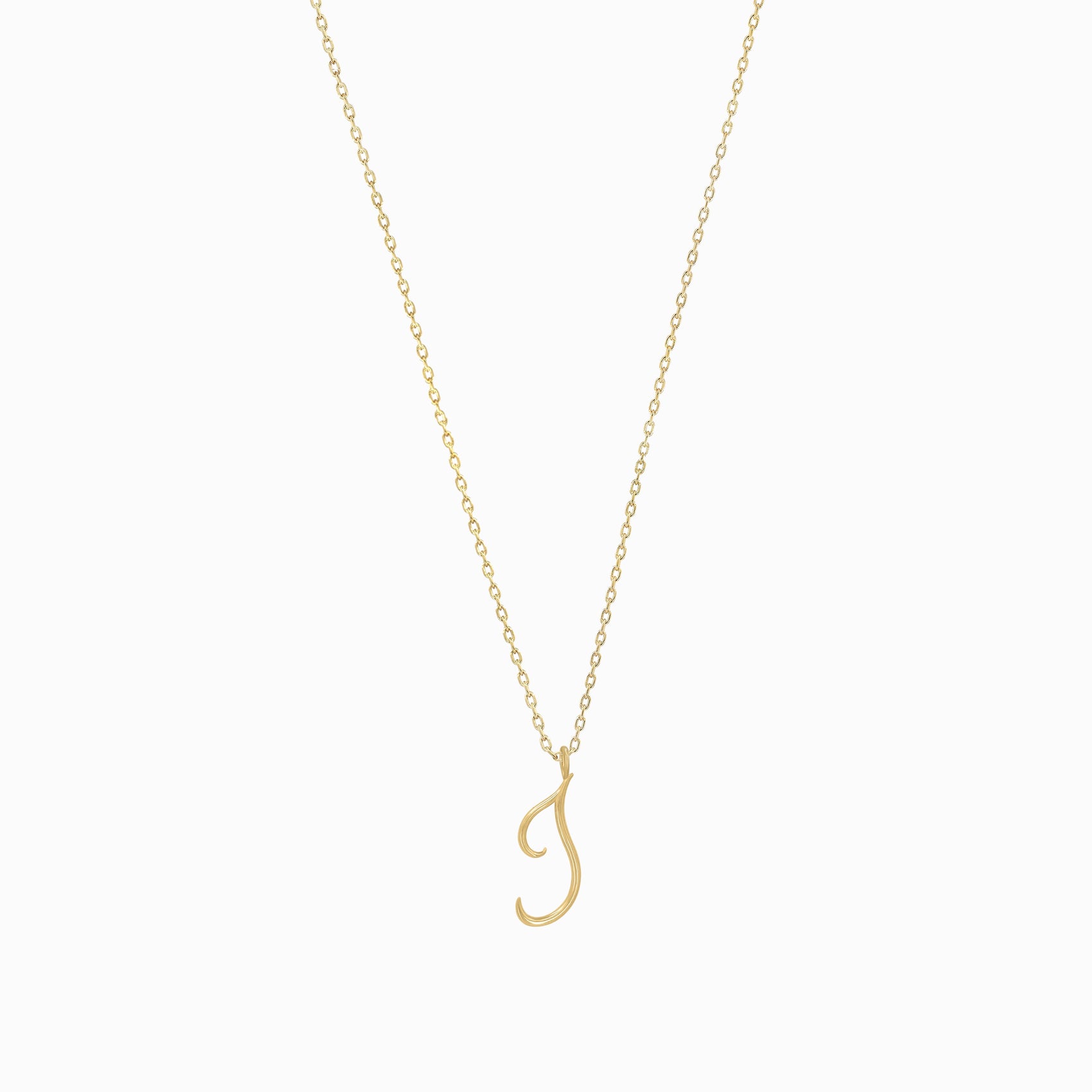 J Script Initial Letter Necklace 114K Solid Gold