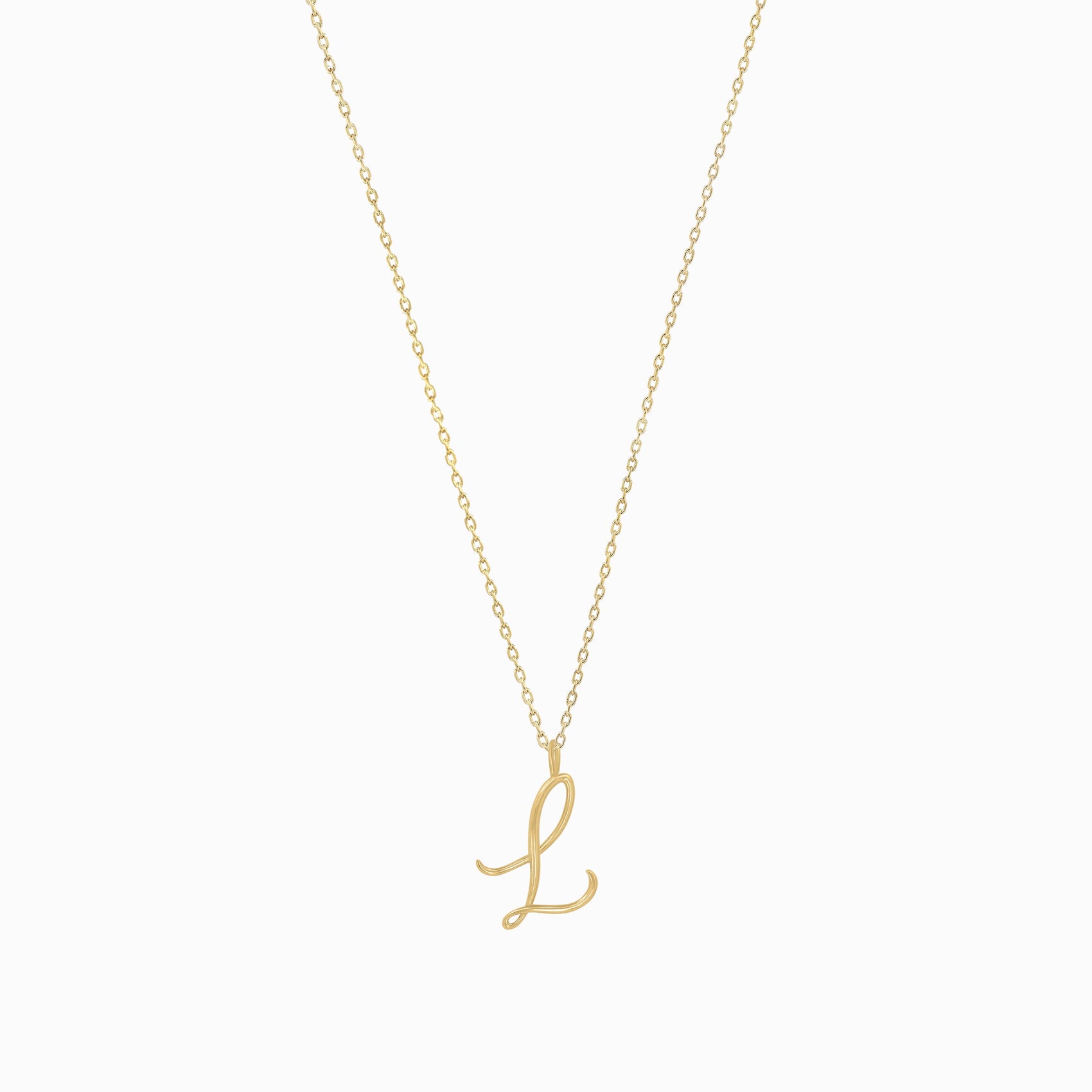 L Script Initial Letter Necklace  14K Solid Gold