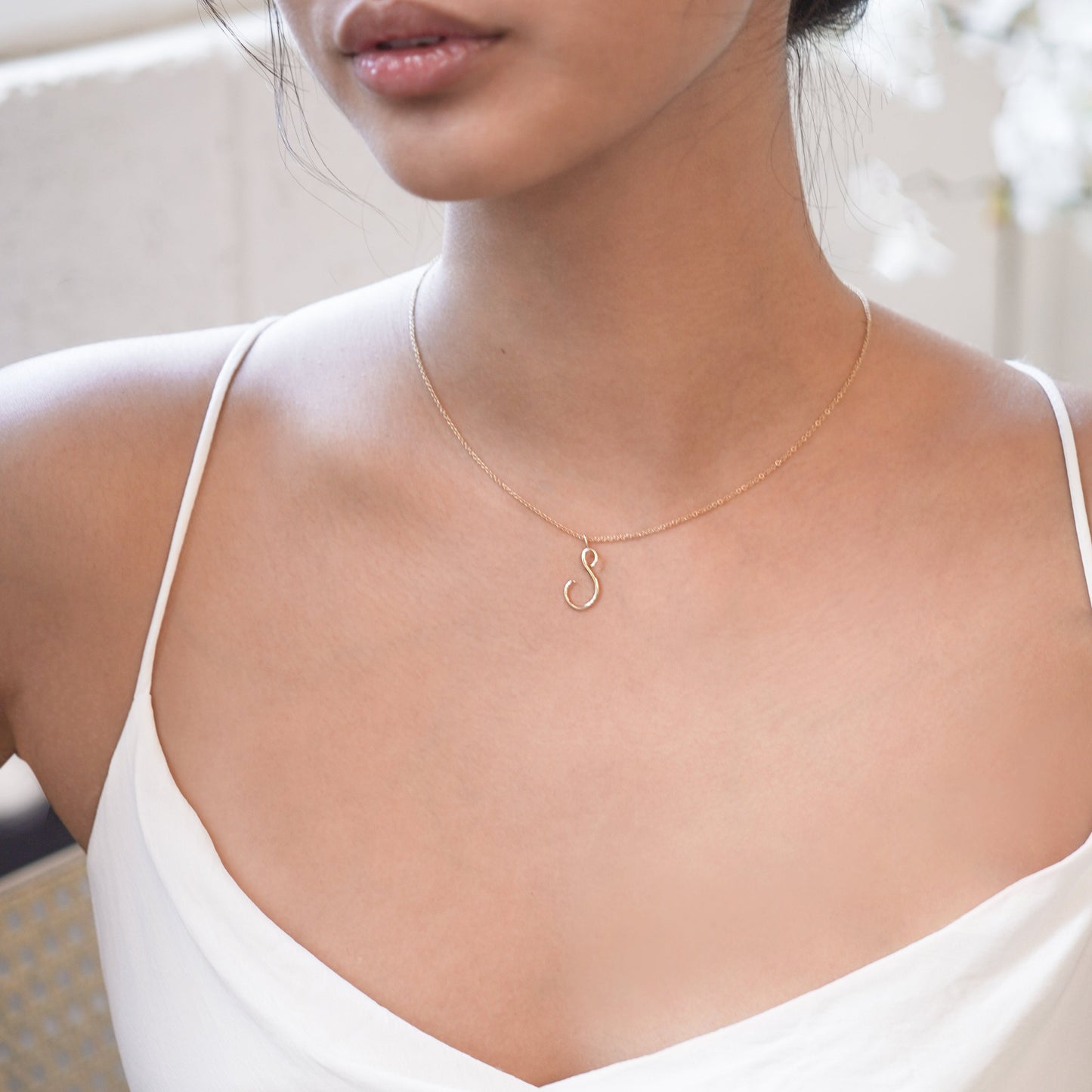 H Script Initial Letter Charm 14K Gold