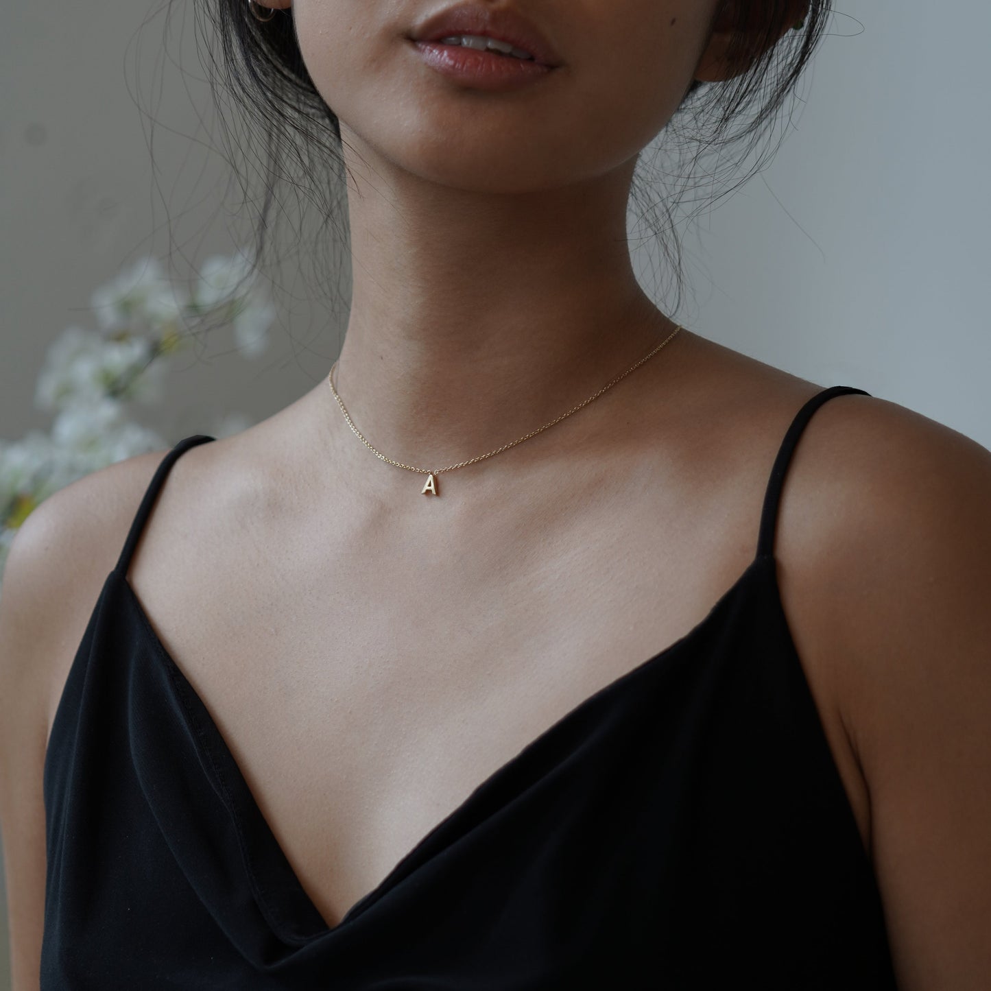 M Initial Letter Necklace 14K Solid Gold
