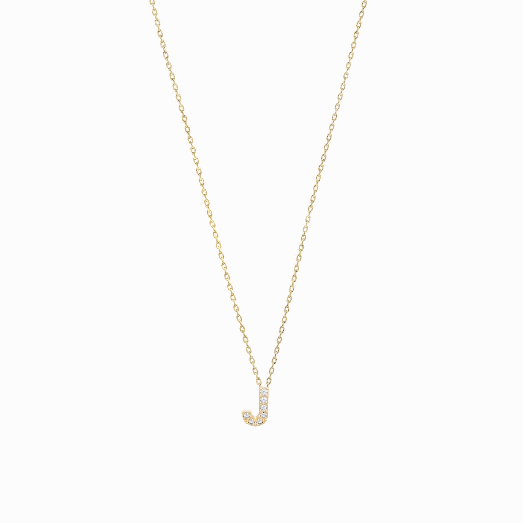 J Initial Letter Pavé Diamond Necklace 14K Solid Gold