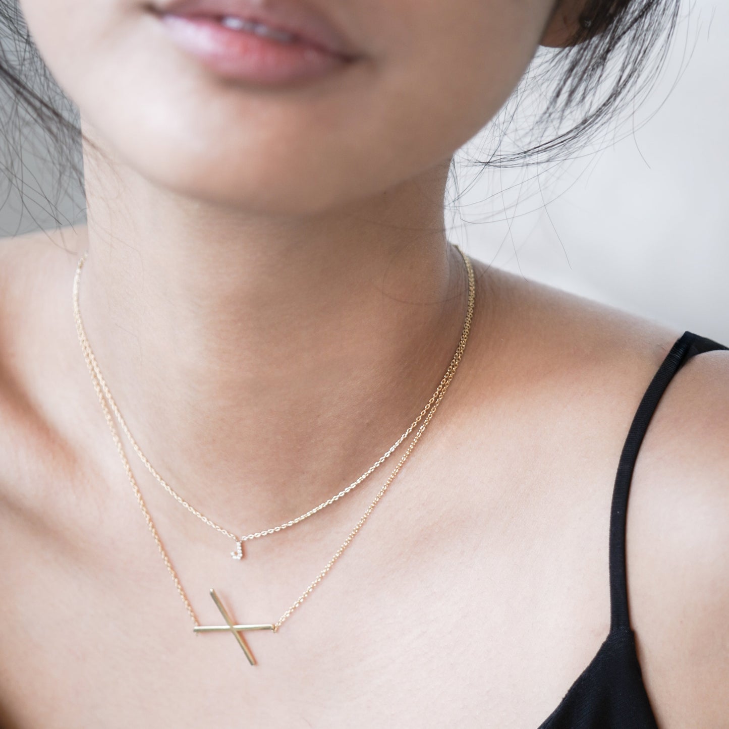 M Initial Letter Lab Diamond Necklace 14K Solid Gold