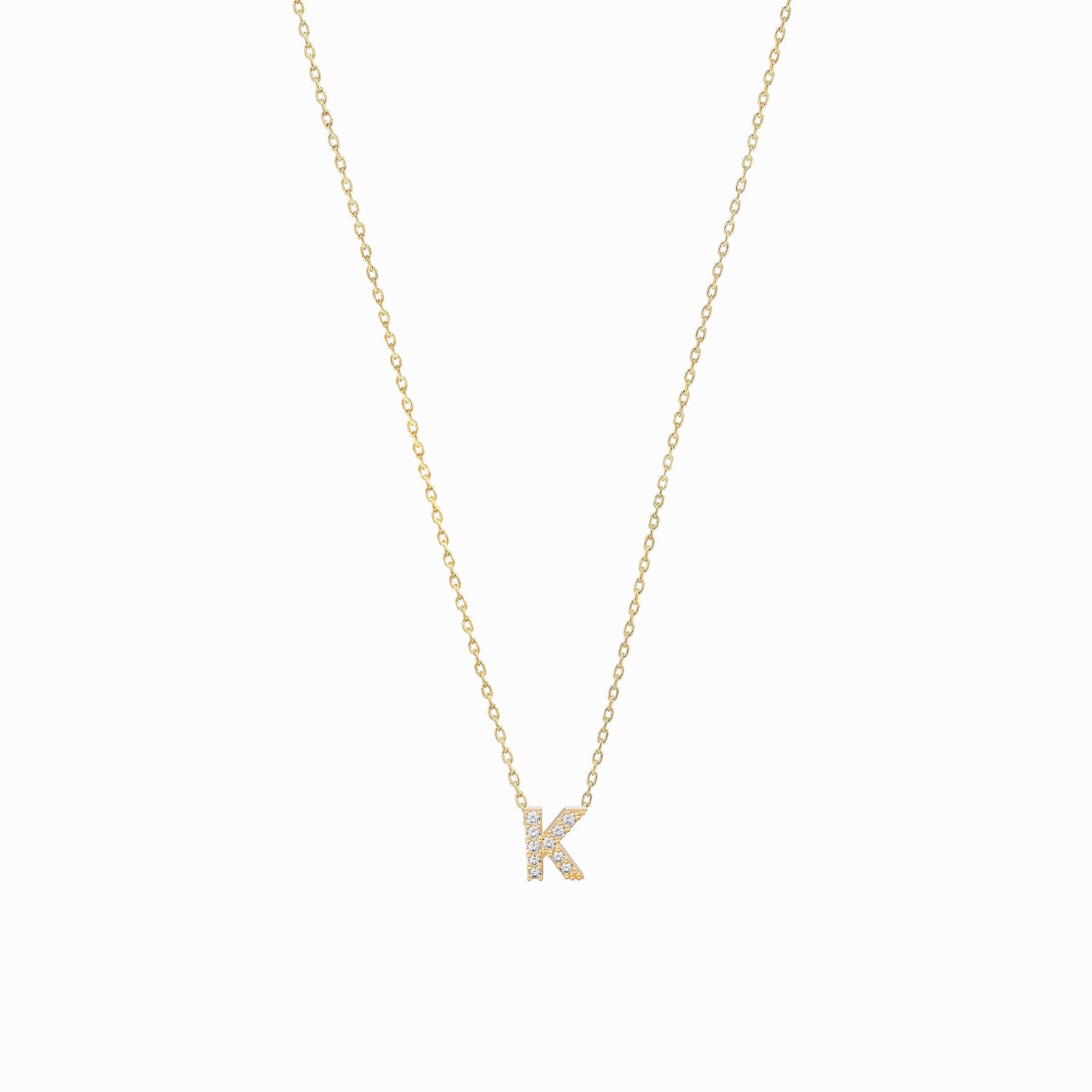 K Initial Letter Pavé Diamond Necklace 14K Solid Gold