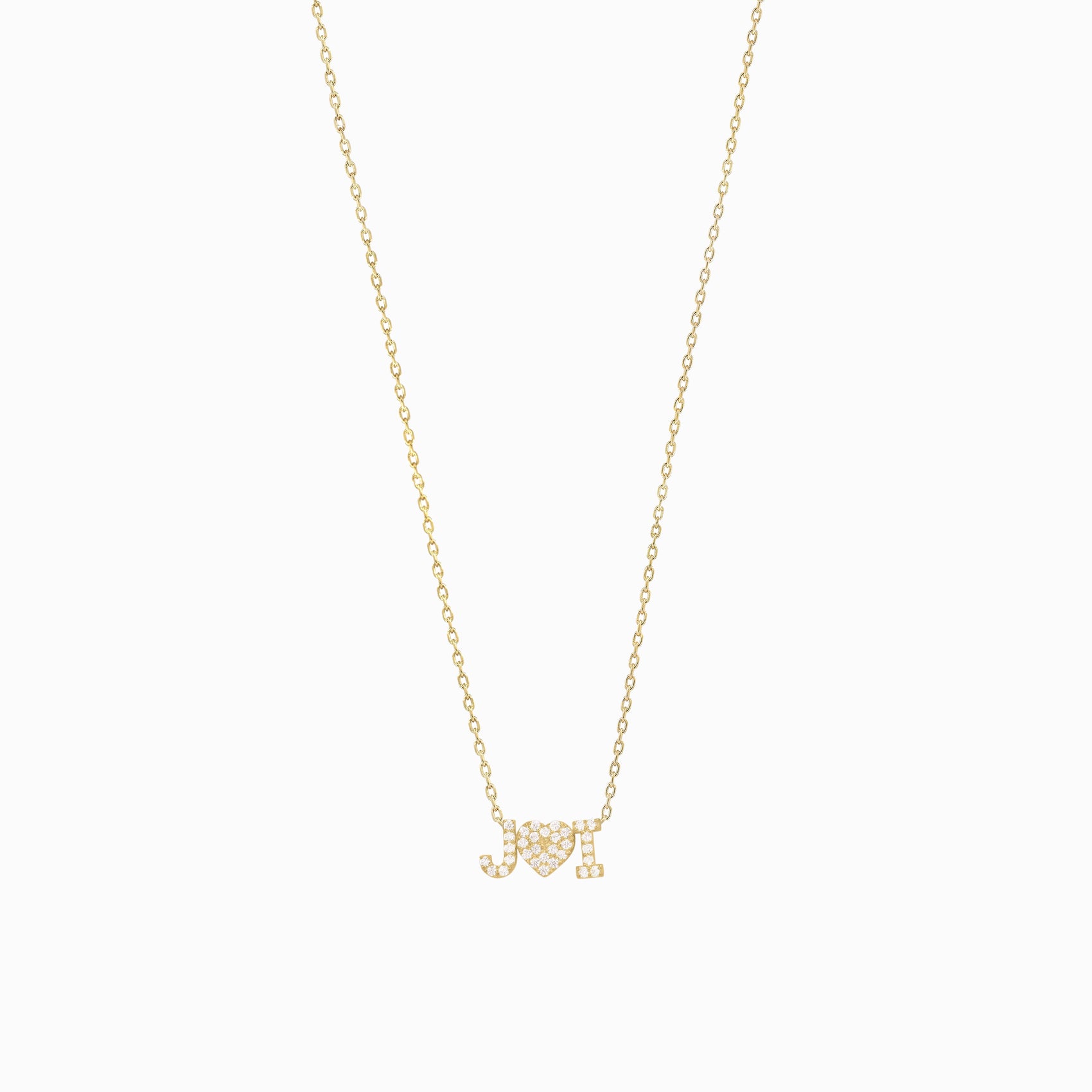 Custom 2 letter Heart Pavé Diamond Necklace 14K Solid Gold