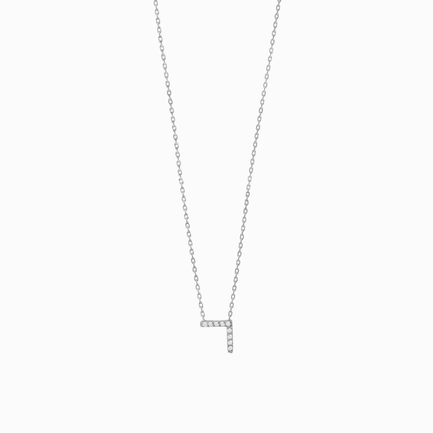 Korean Hangul Letter Pavé Lab Diamond Necklace Sterling Silver ㄱ