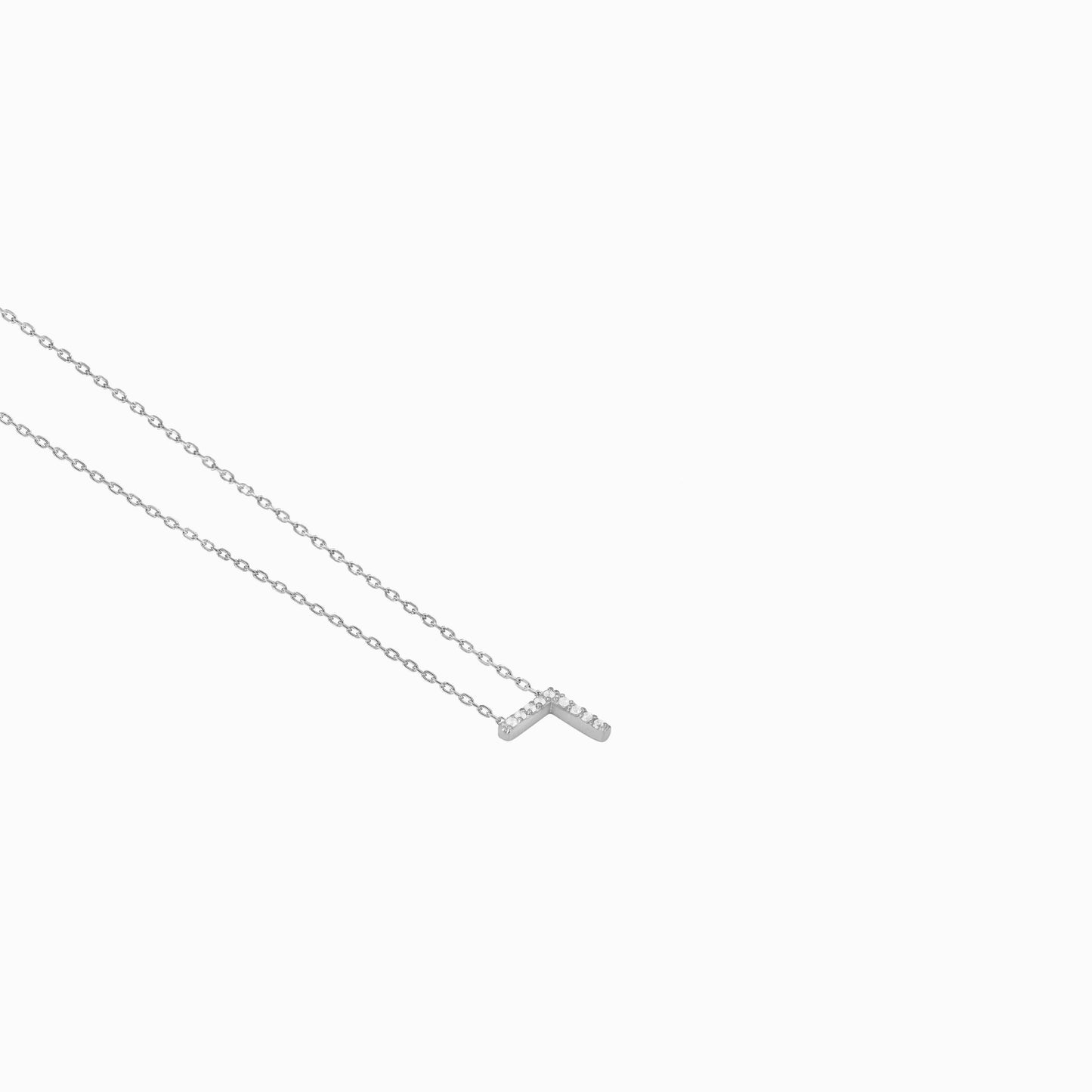 Korean Hangul Letter Pavé Lab Diamond Necklace Sterling Silver ㄱ