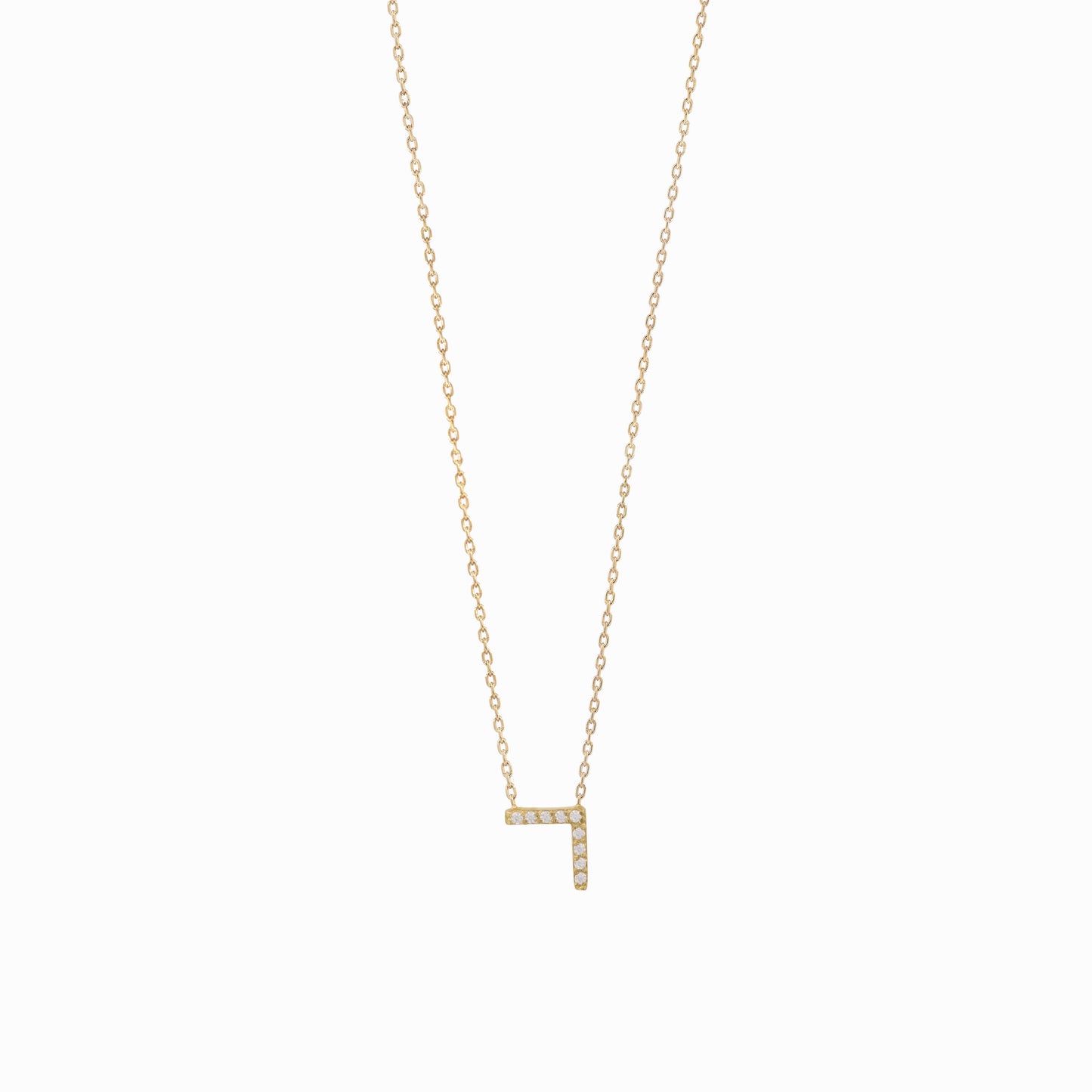 Korean Hangul Letter Pavé Lab Diamond Necklace Sterling Silver ㄱ