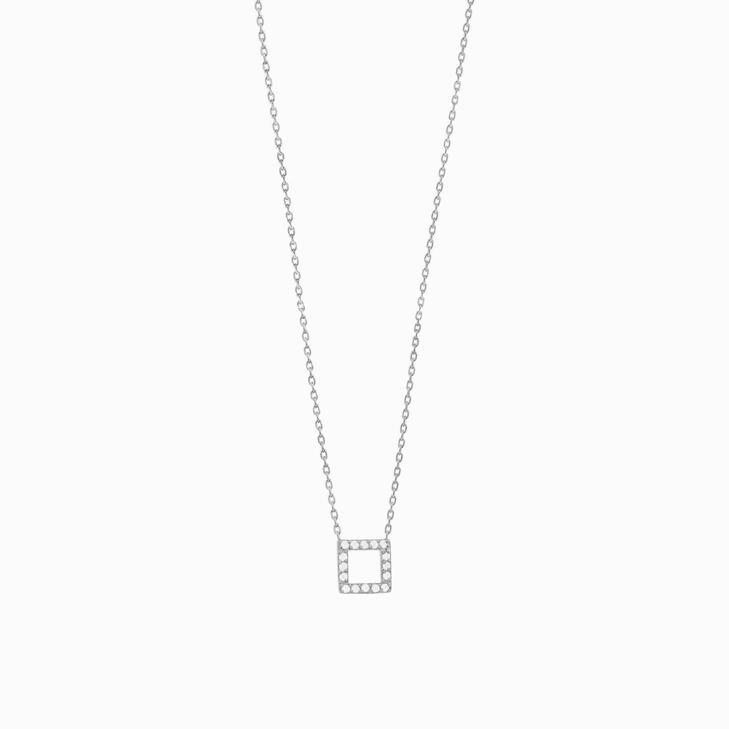Korean Hangul Letter Pavé Lab Diamond Necklace Sterling Silver ㅁ