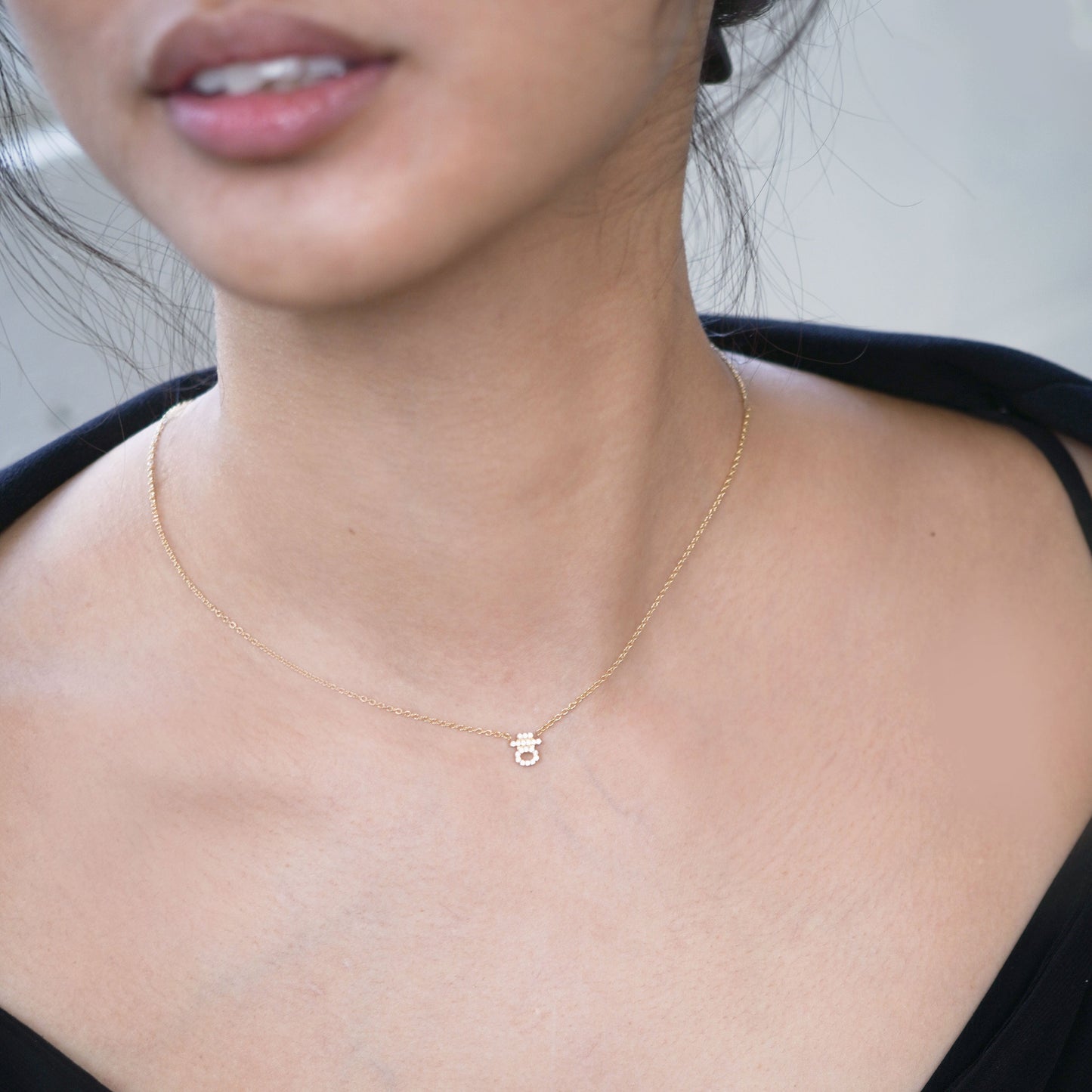 Korean Hangul Letter Pavé Lab Diamond Necklace Sterling Silver ㅎ