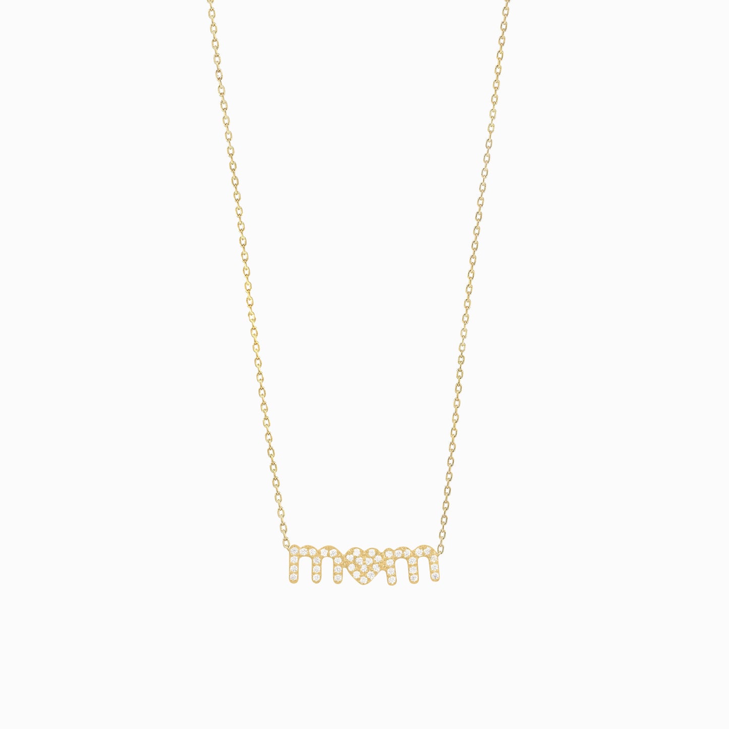 Love Mom Pavé Lab Diamond Necklace 14K Solid Gold