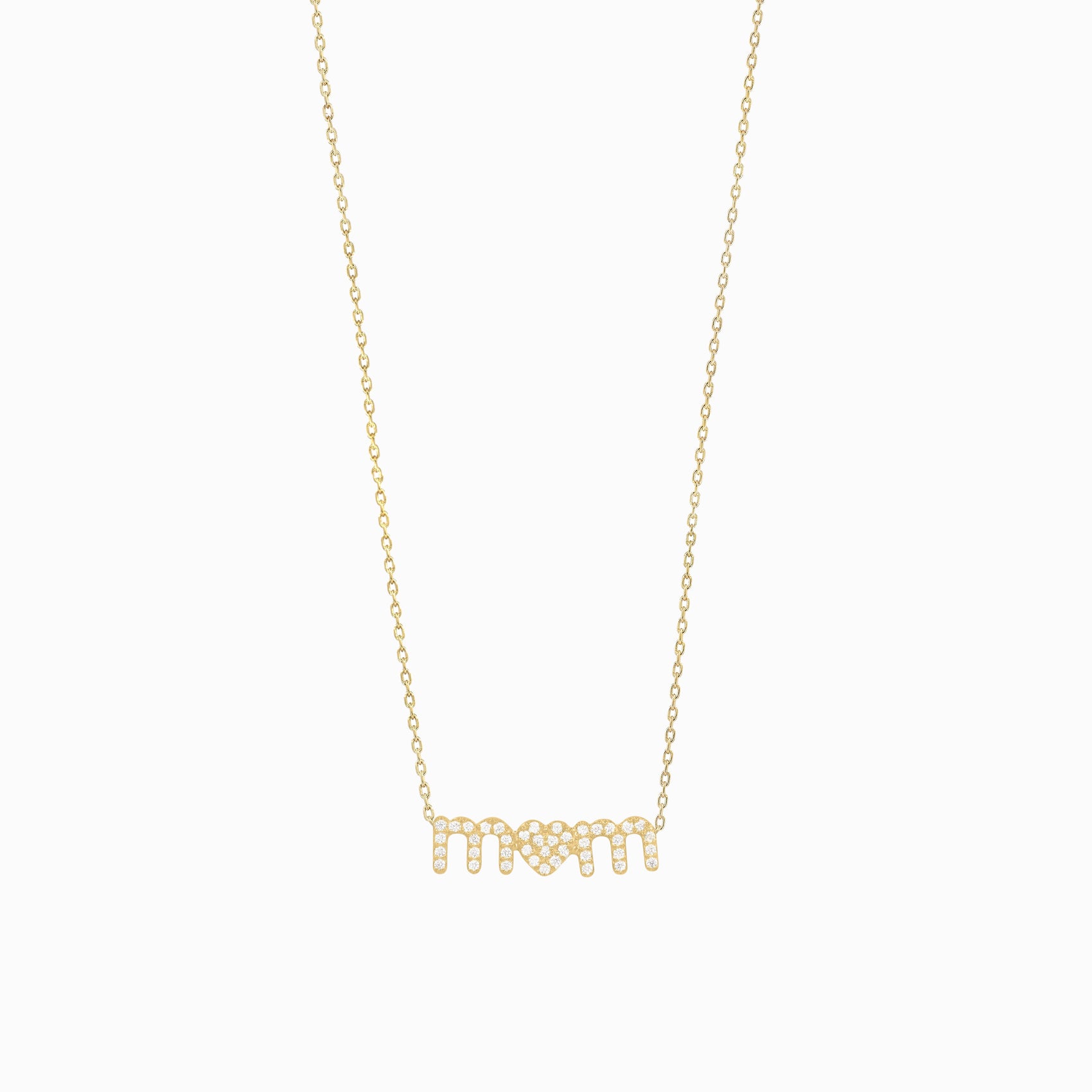 Love Mom Pavé Lab Diamond Necklace 14K Solid Gold