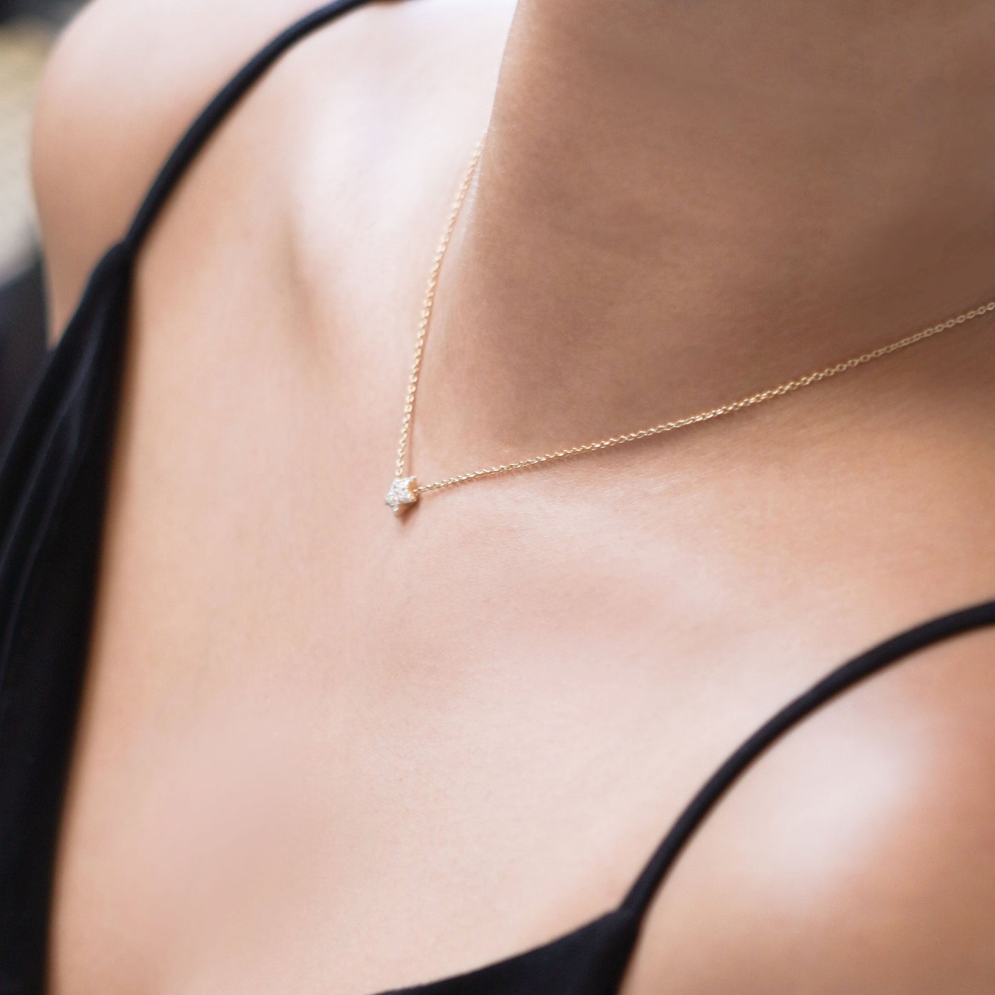 Star Origami Pavé Diamond Necklace 14K Solid Gold