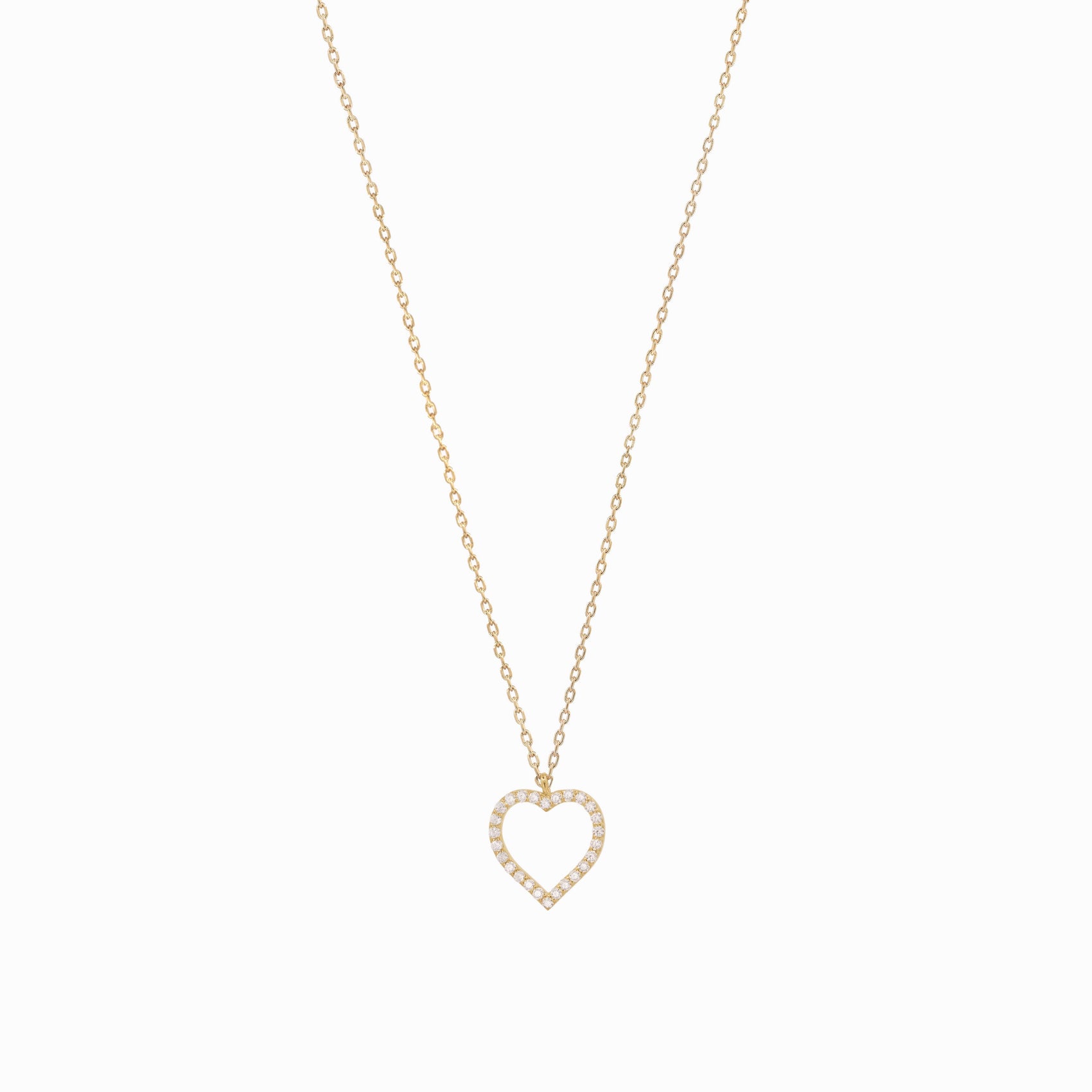 Open Heart Pavé Diamond Necklace 14K Solid Gold