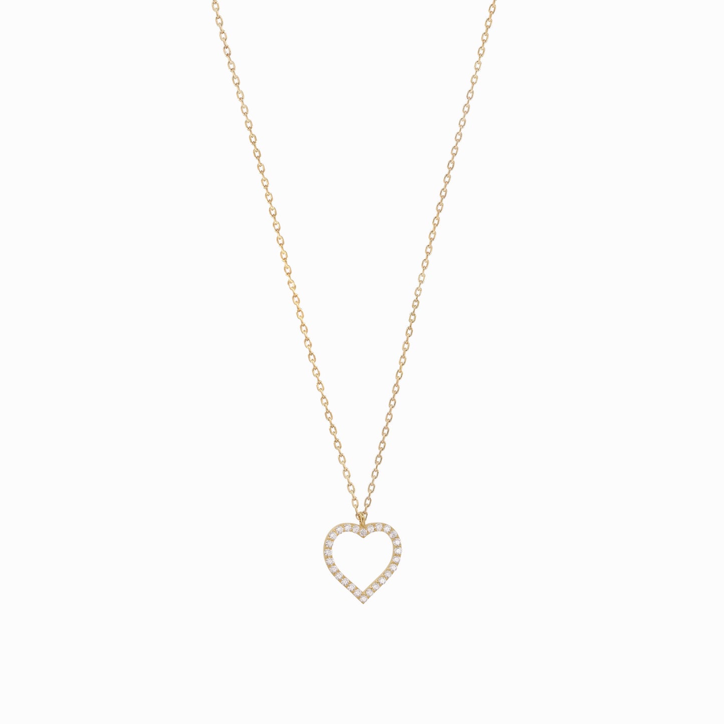 Open Heart Pavé Diamond Necklace 14K Solid Gold