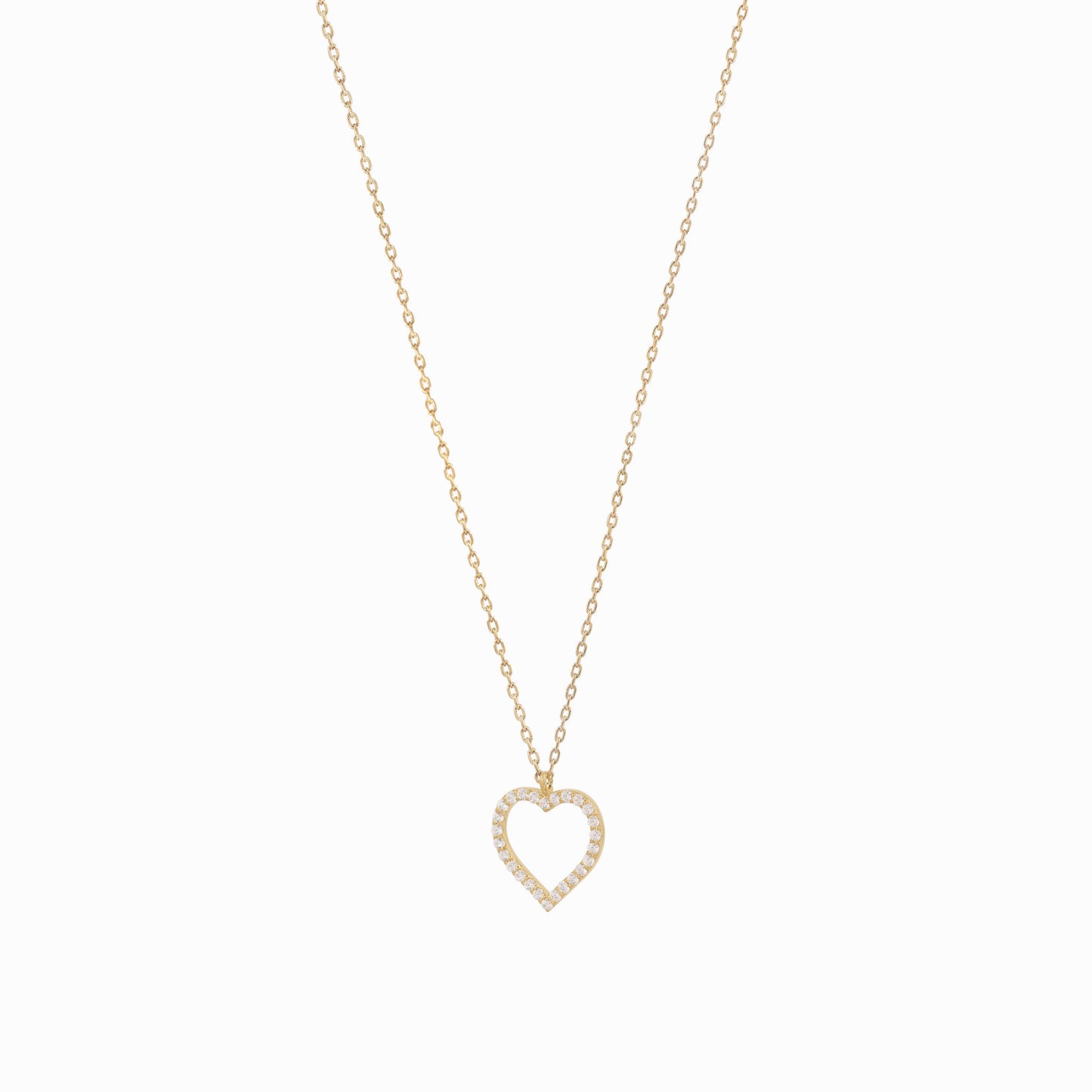 Open Heart Pavé Diamond Necklace 14K Solid Gold