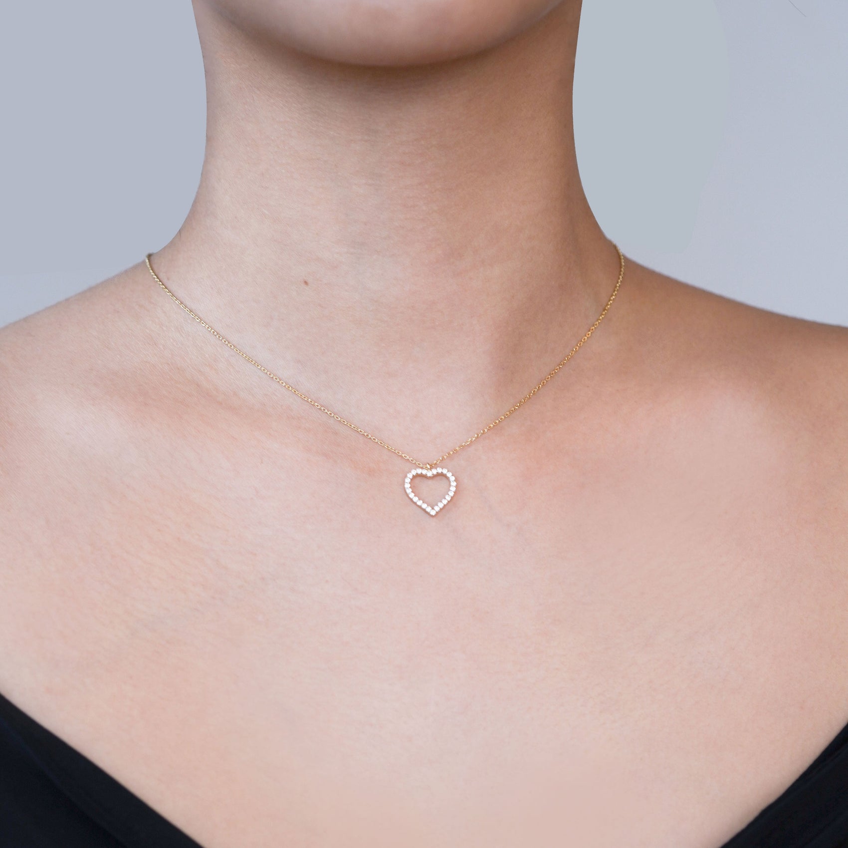 Open Heart Pavé Lab Diamond Necklace  14K Solid Gold