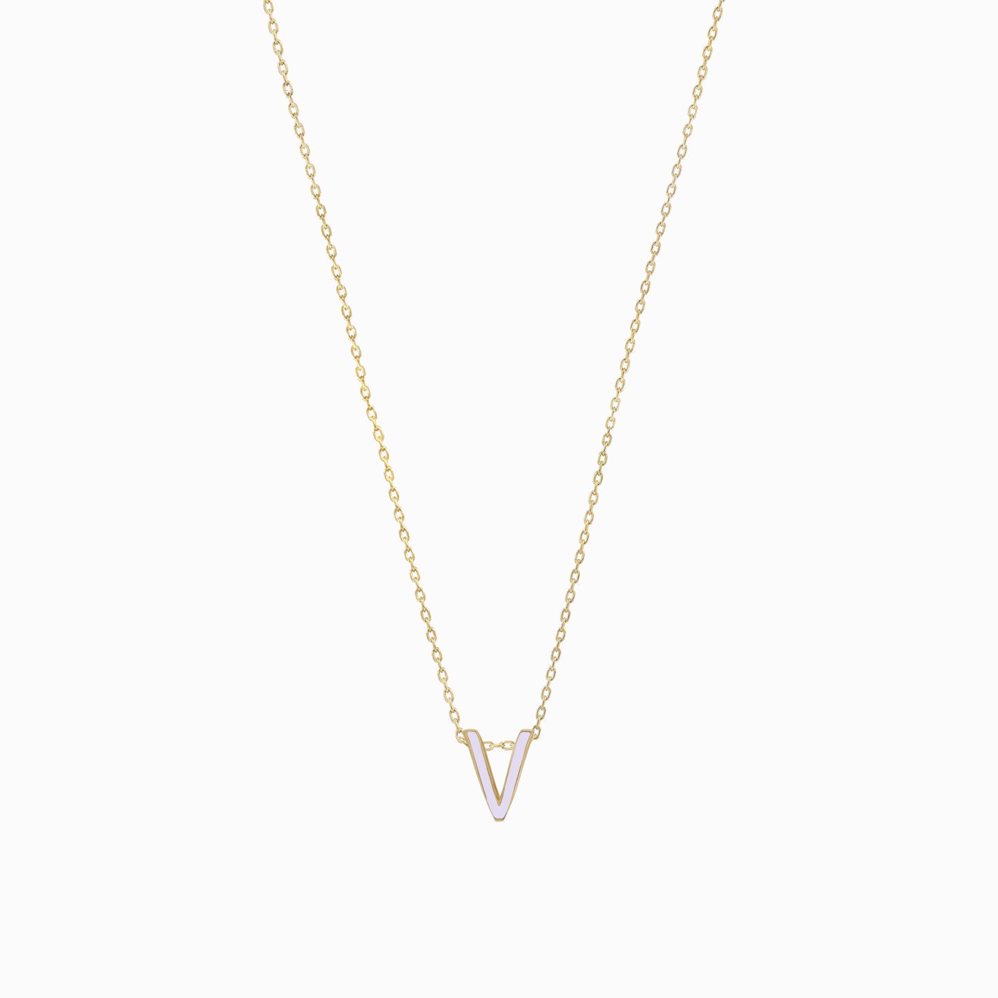 Eclipse V Initial Letter Enamel Necklace 14K Gold