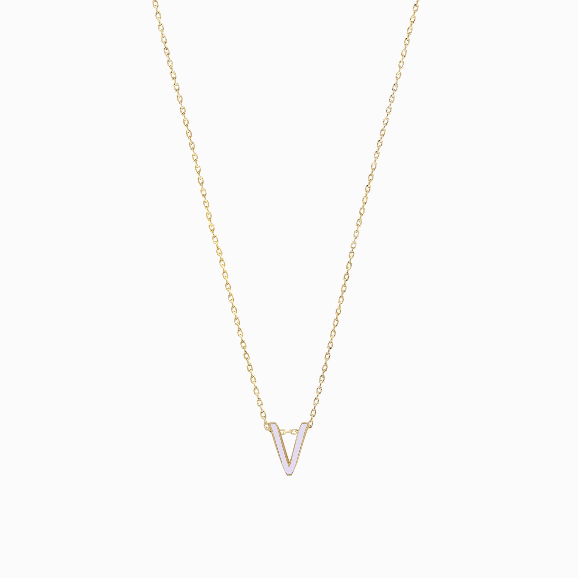 Eclipse V Initial Letter Enamel Necklace 14K Gold