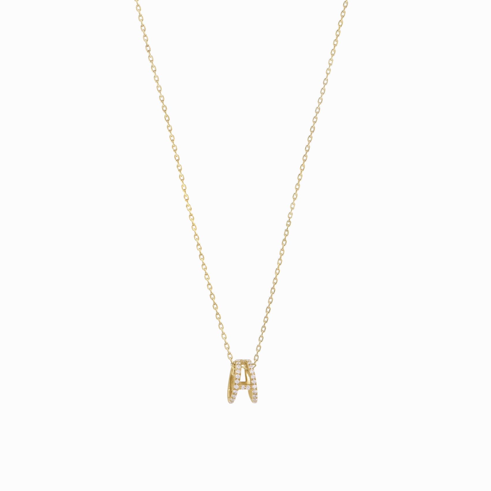 Eclipse A Initial Letter Pavé Lab Diamond Necklace 14K Solid Gold