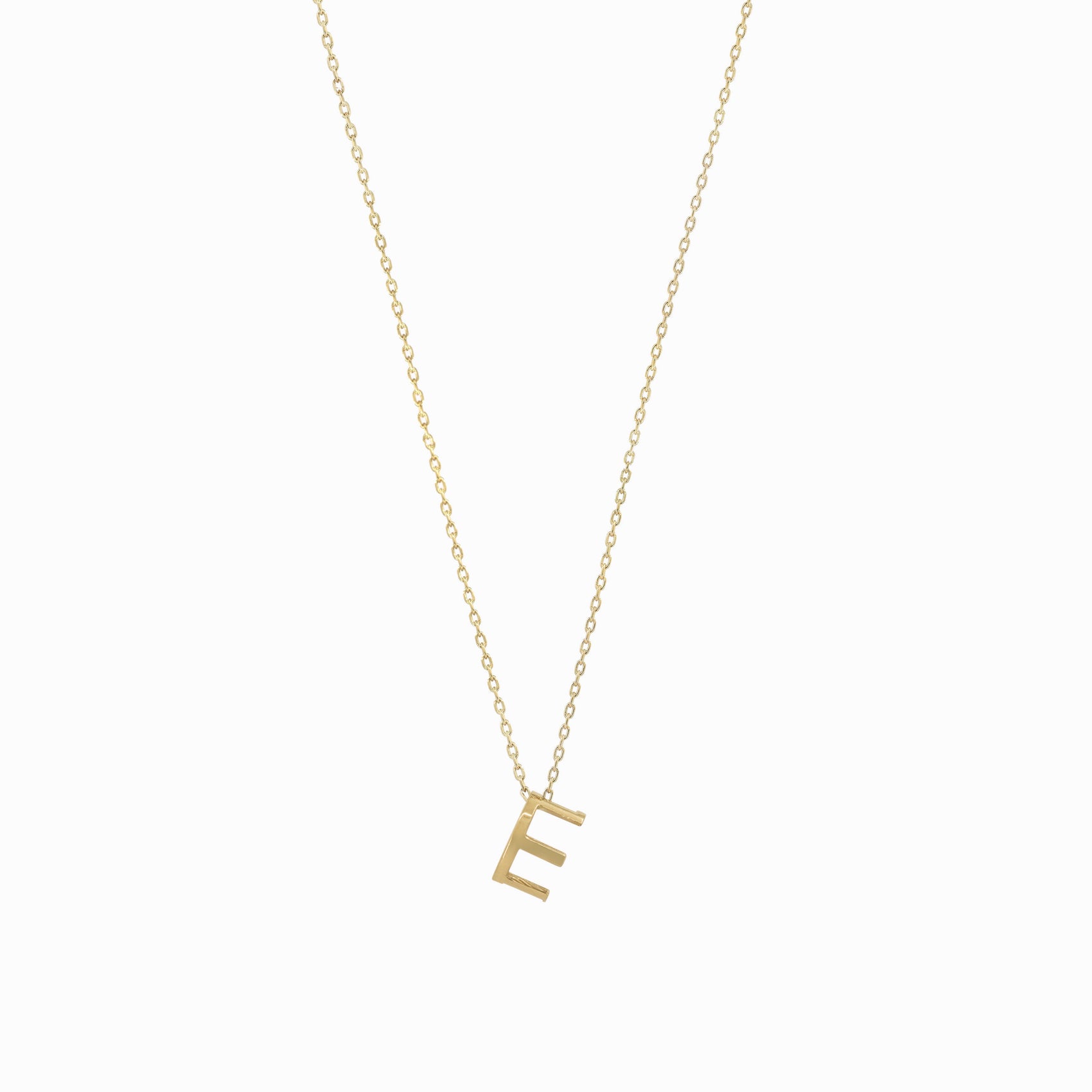 Eclipse E Initial Letter Necklace 14K Solid Gold