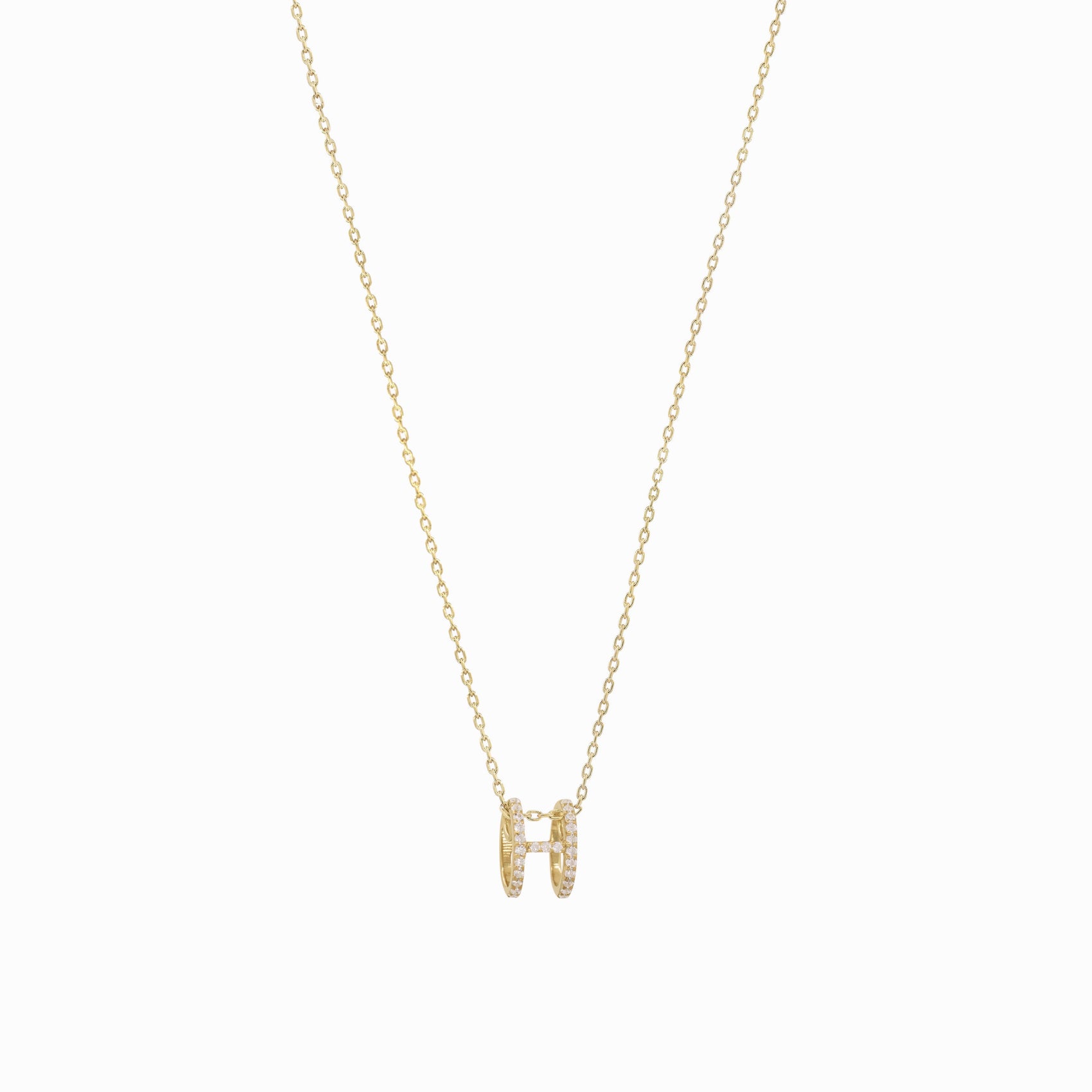 Eclipse H Initial Letter Pavé Diamond Necklace 14K Solid Gold