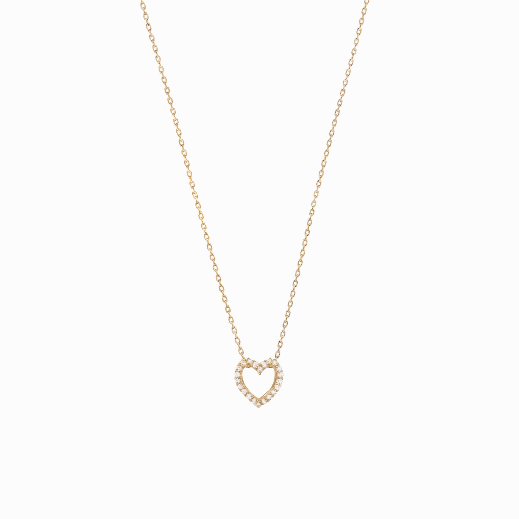 Eclipse Open Heart Pavé Diamond Necklace 14K Solid Gold