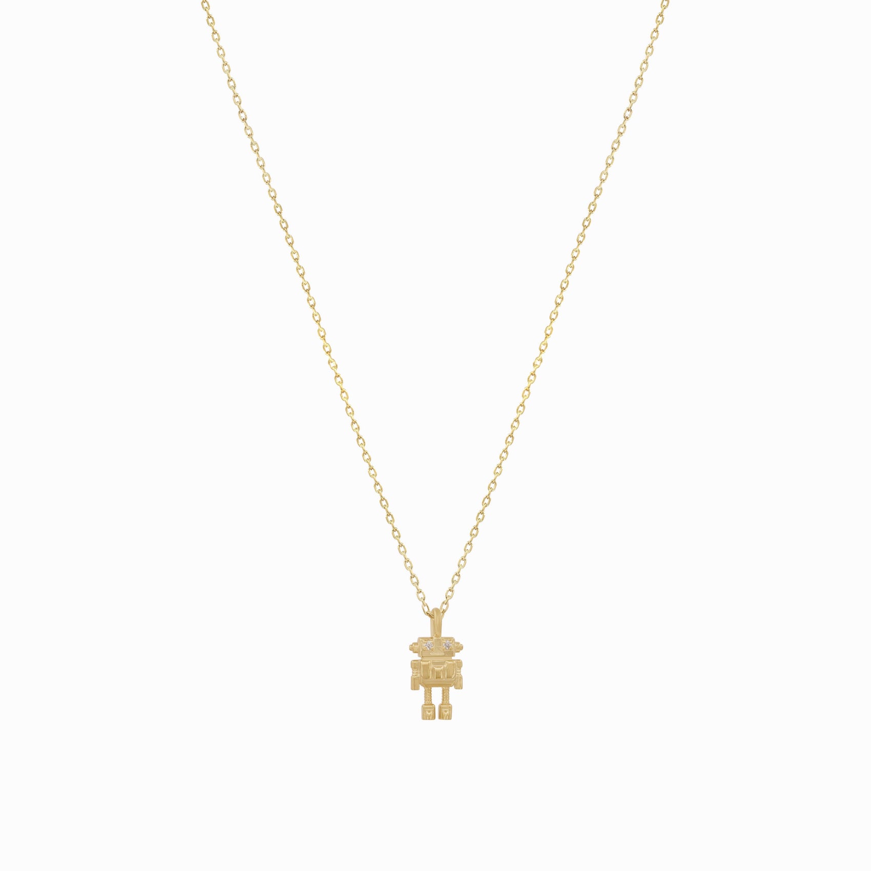 Robot Winy Pavé Diamond Pendant Necklace 14K Solid Gold