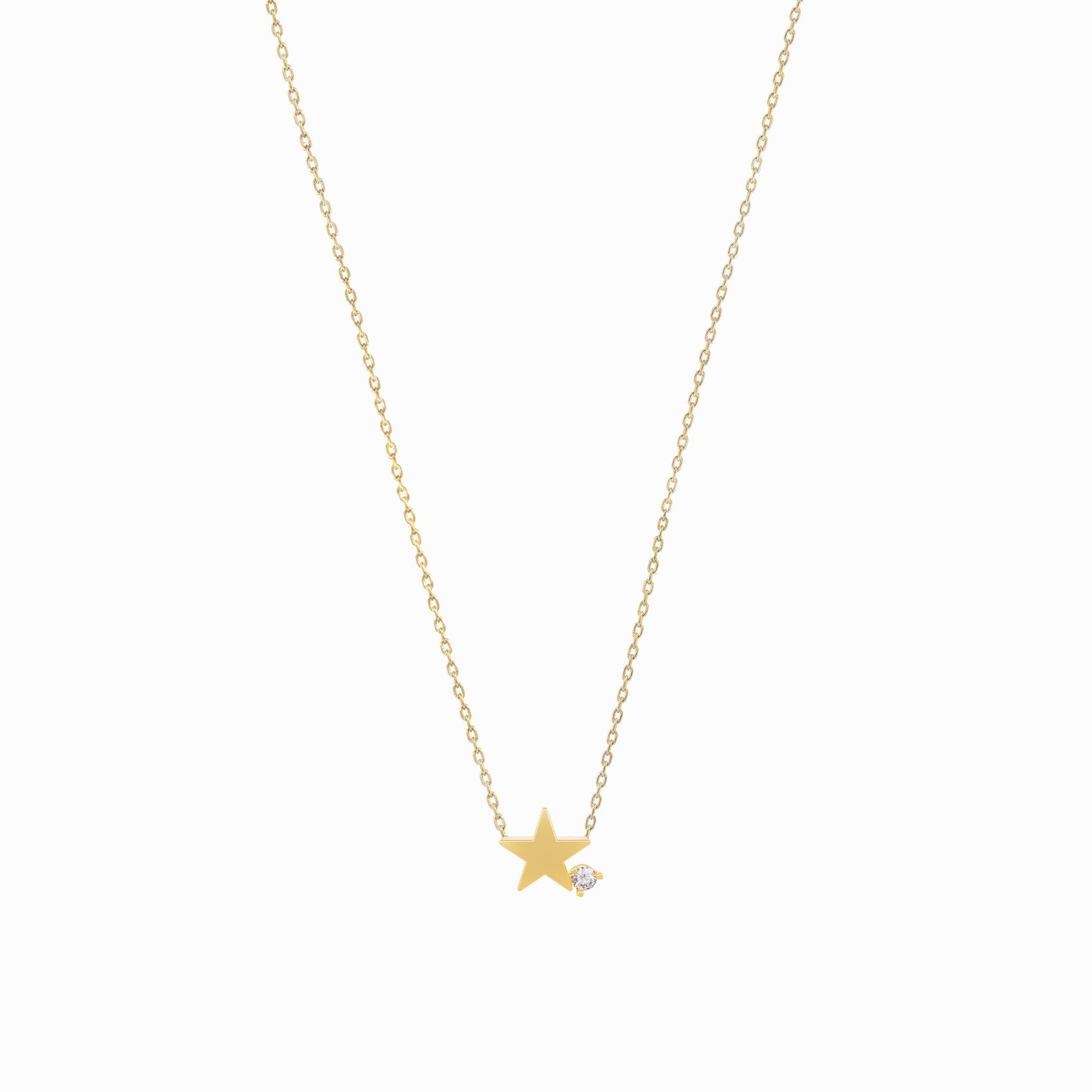 Star One Pavé Diamond Necklace 14K Solid Gold