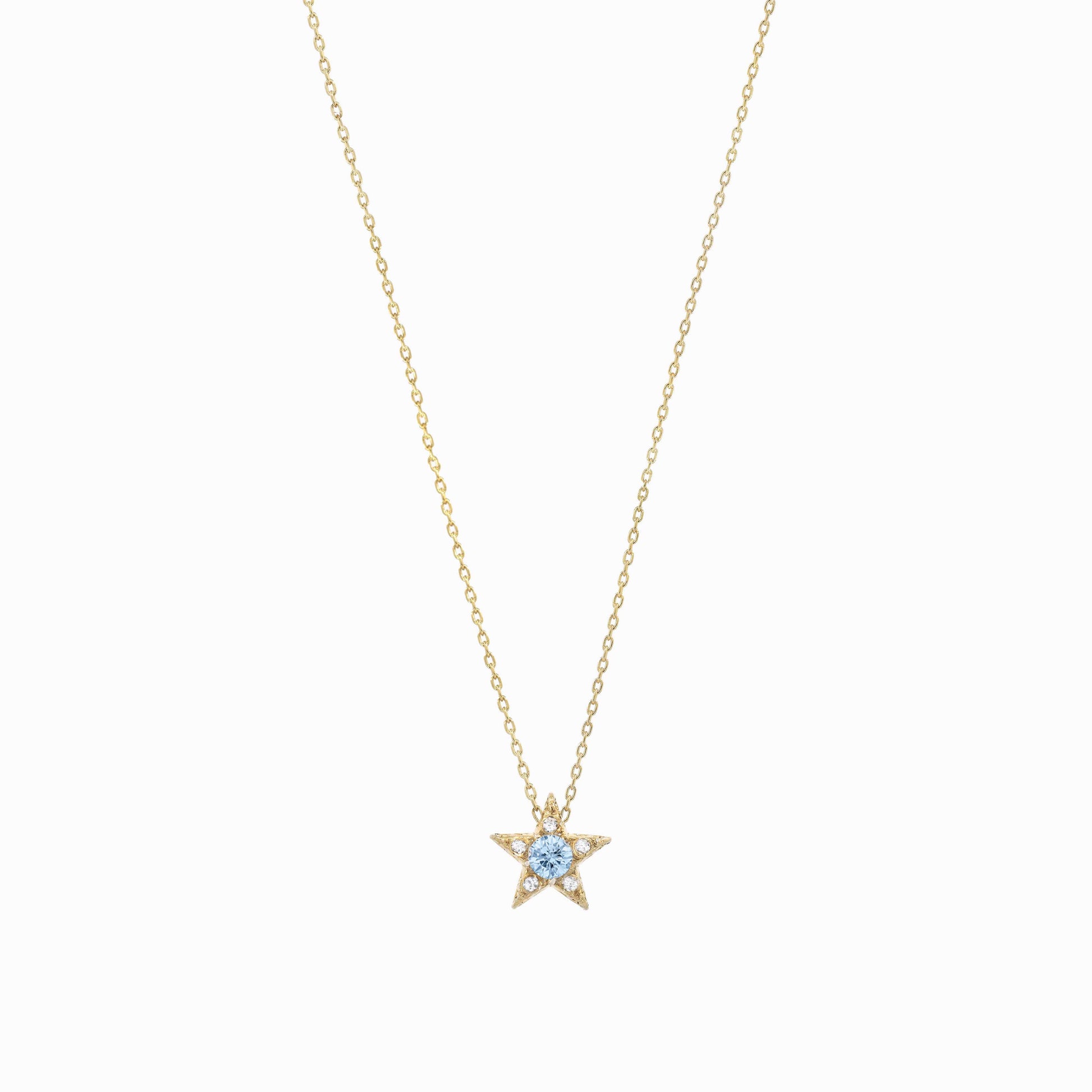 Star Blue Topaz Birthstone Necklaces Pavé Lab Diamond Necklace 14K Gold | December